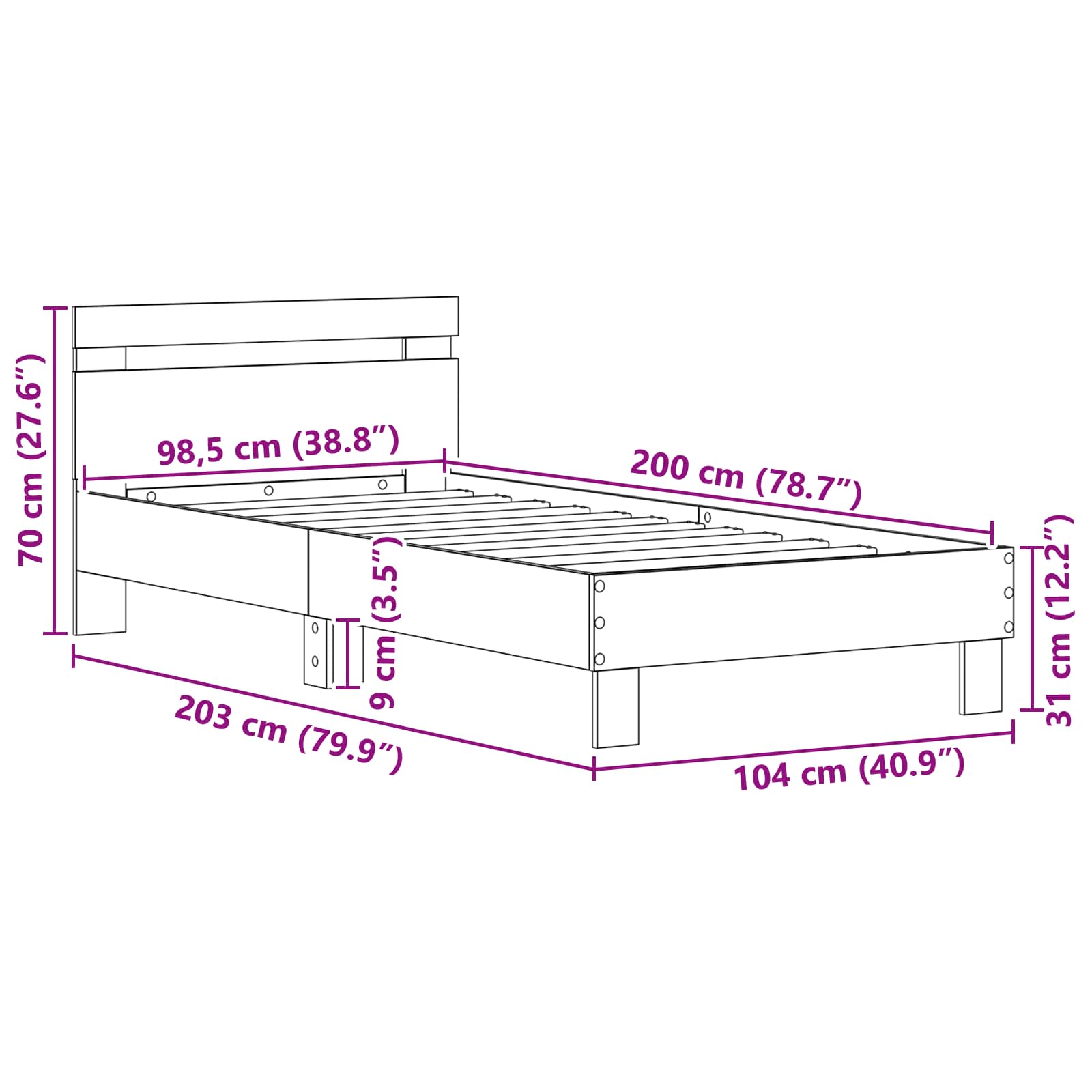 Sengestamme Svart Eik 98.5 x 200 cm Konstruert tre vidaXL