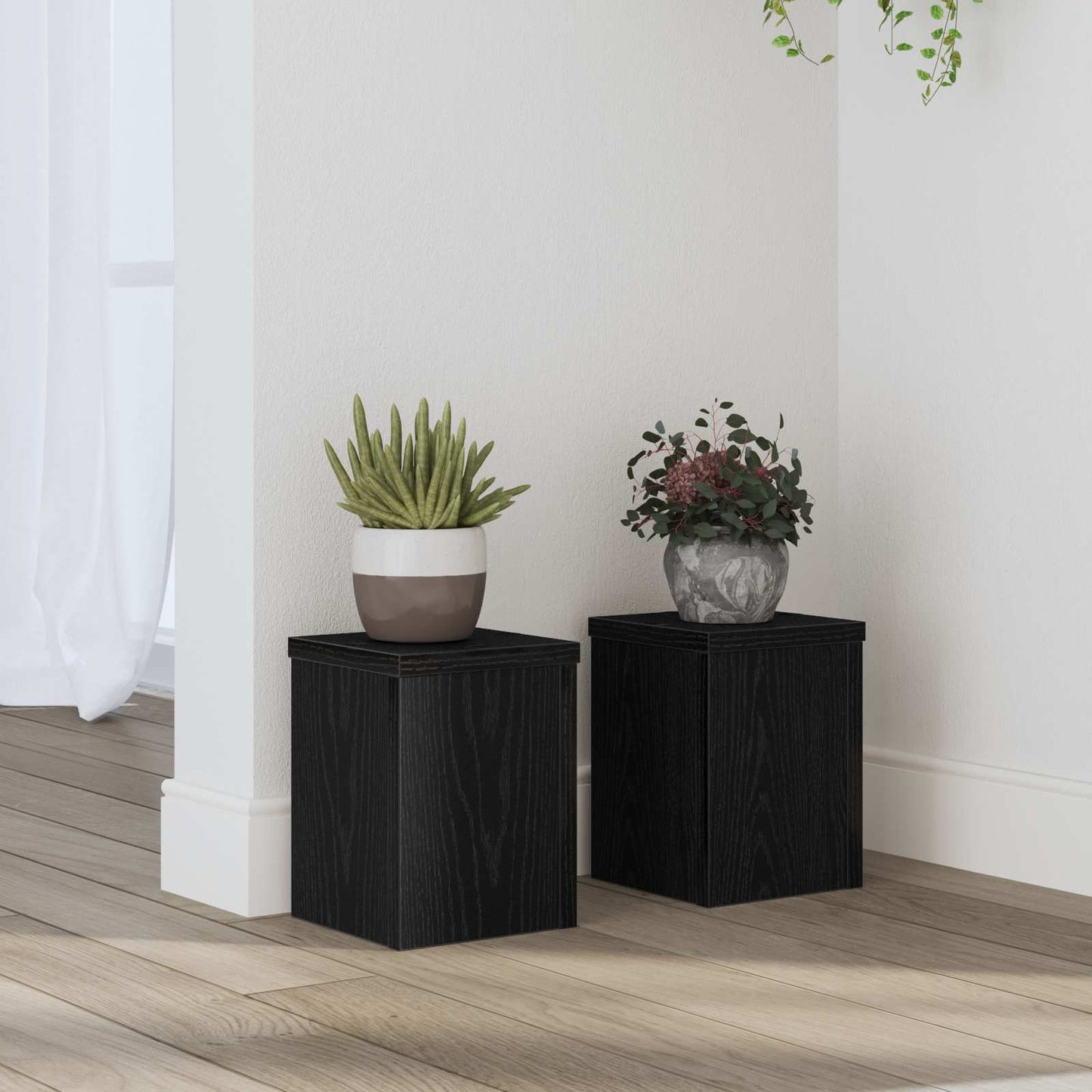 Planteholder 2 pcs Svart Eik 15 x 15 x 20 cm Konstruert tre