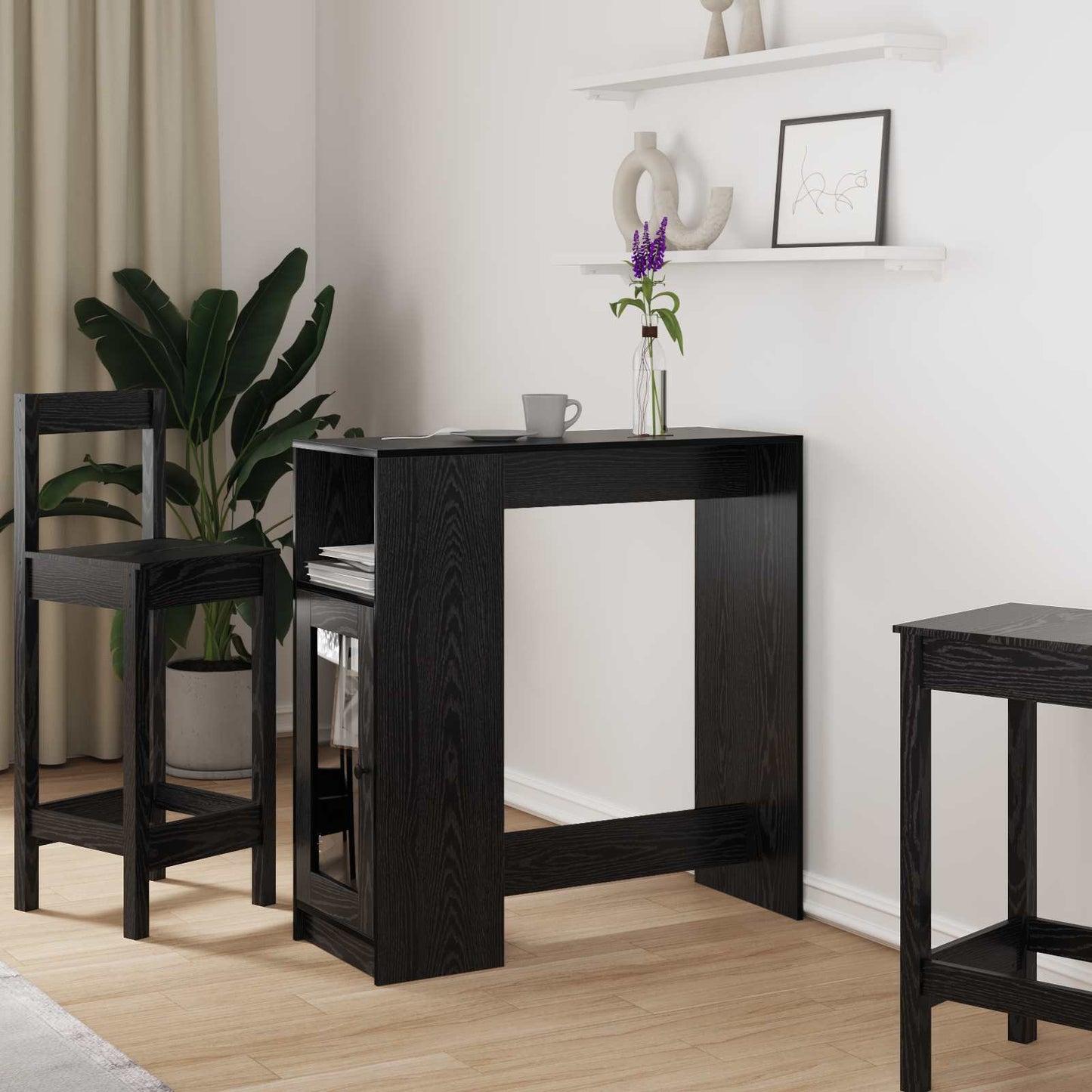 Barbord med hylle Svart Eik 101 x 40 x 103,5 cm Konstruert tre