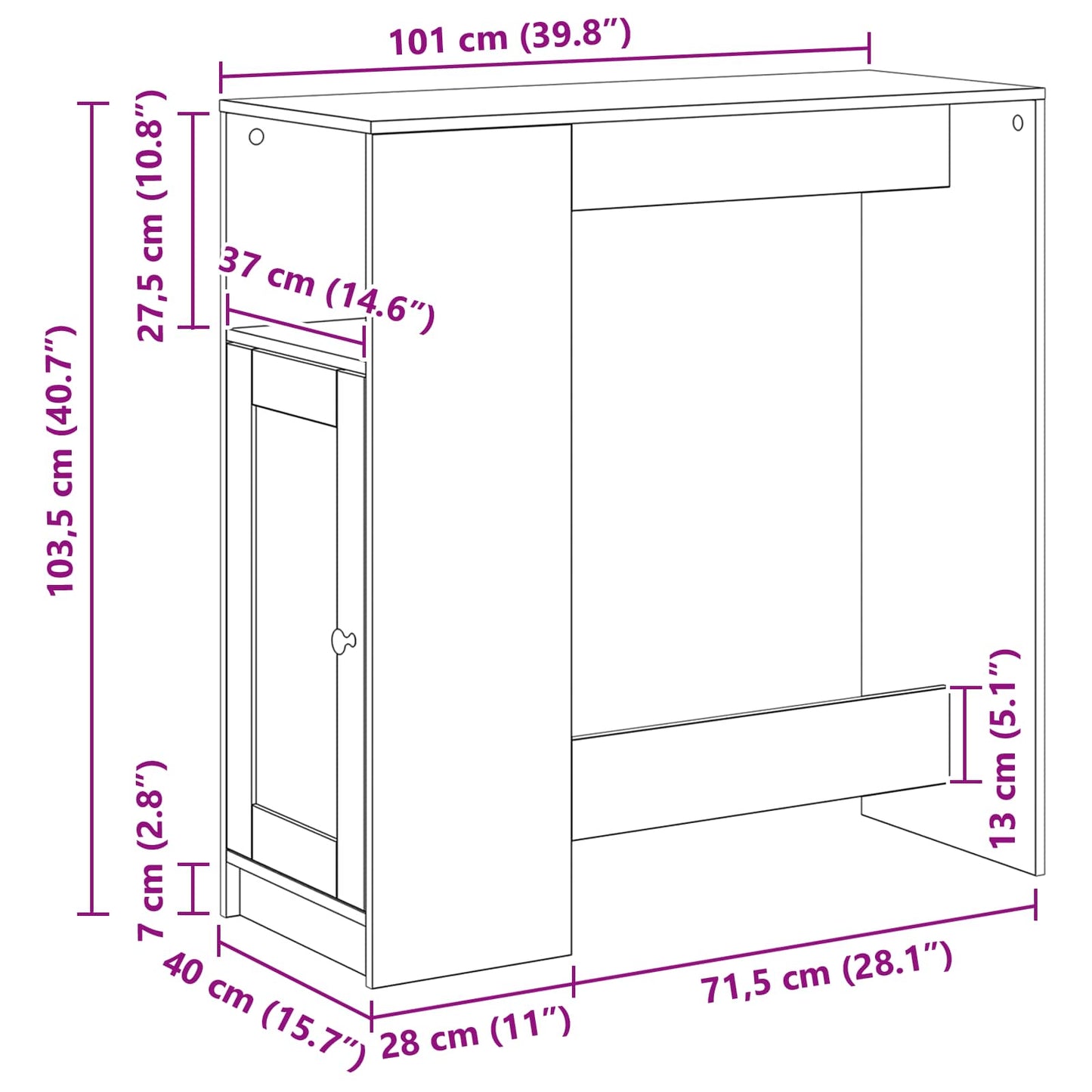 Barbord med hylle Svart Eik 101 x 40 x 103,5 cm Konstruert tre