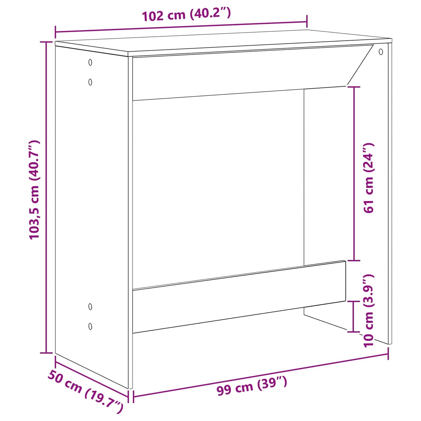 Barbord Svart Eik 102 x 50 x 103,5 cm Konstruert tre