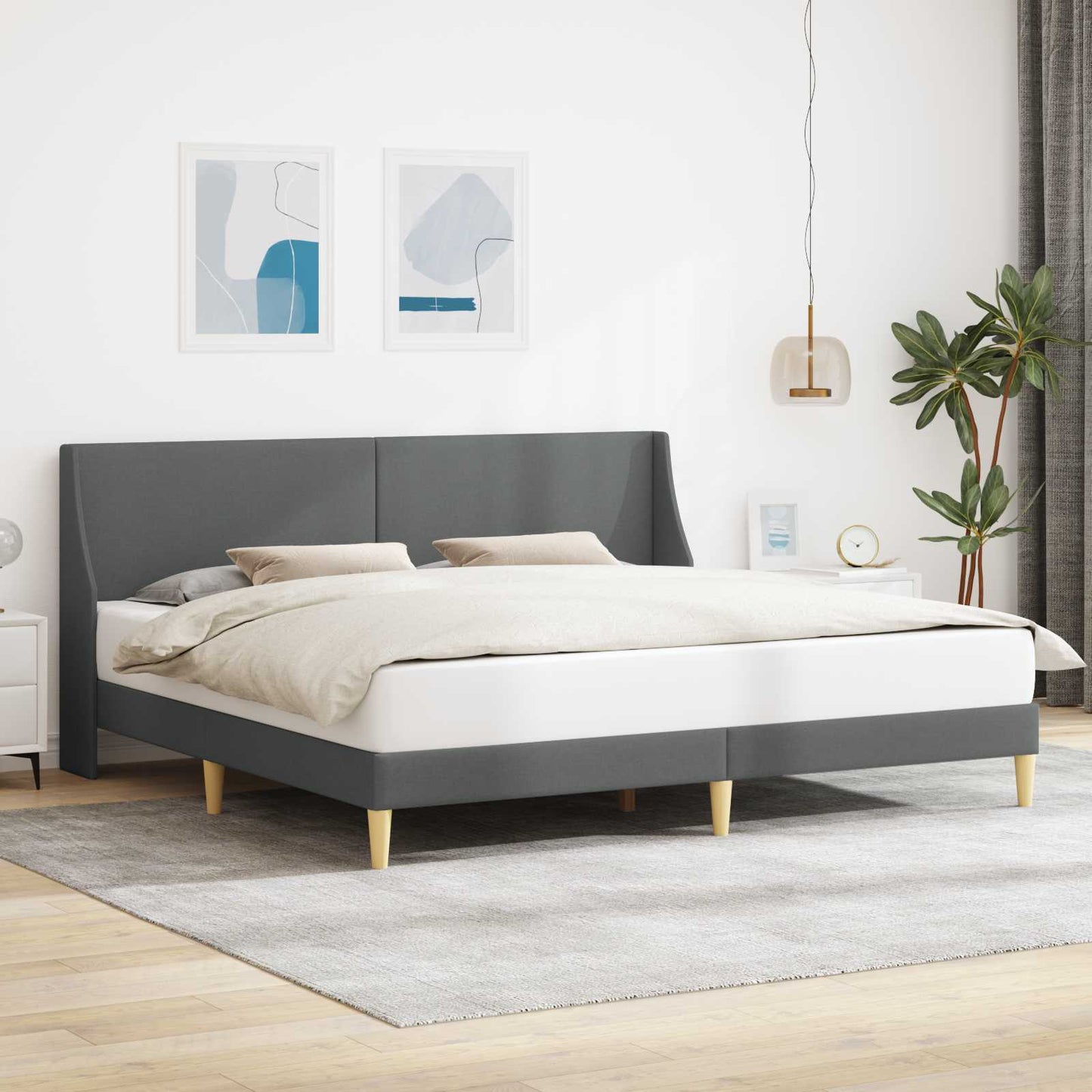 Sengestamme med hodegjerde Mørkegrå 180 x 200 cm Stoff