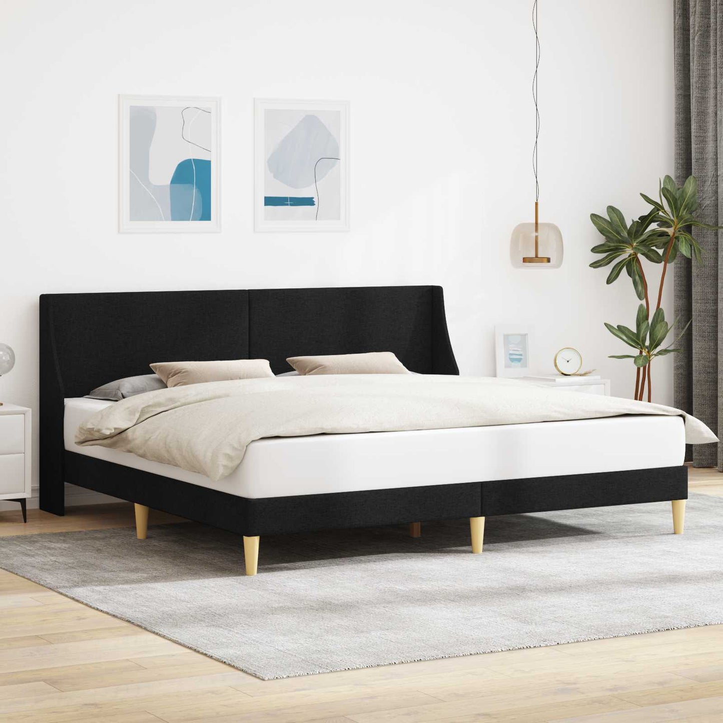 Sengestamme med hodegjerde Svart 180 x 200 cm Stoff