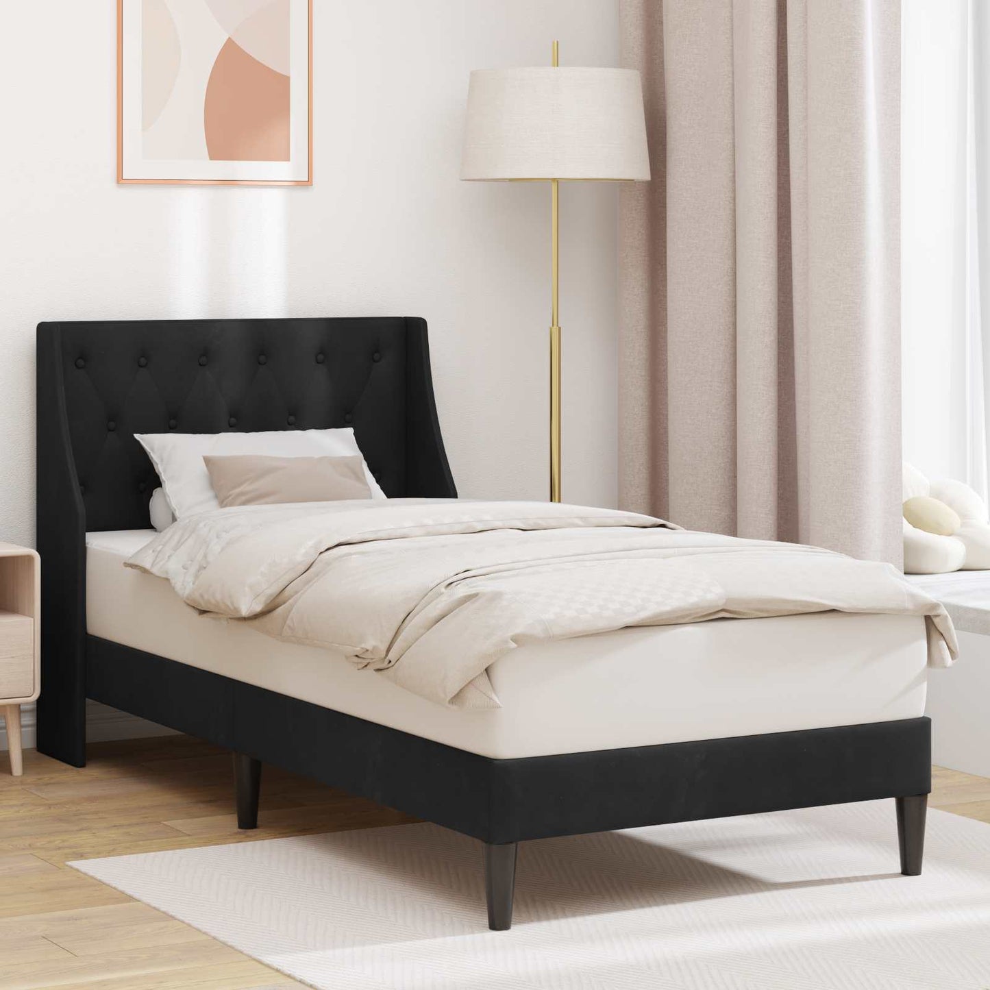 Sengestamme med hodegjerde Svart 90 x 190 cm Fløyel