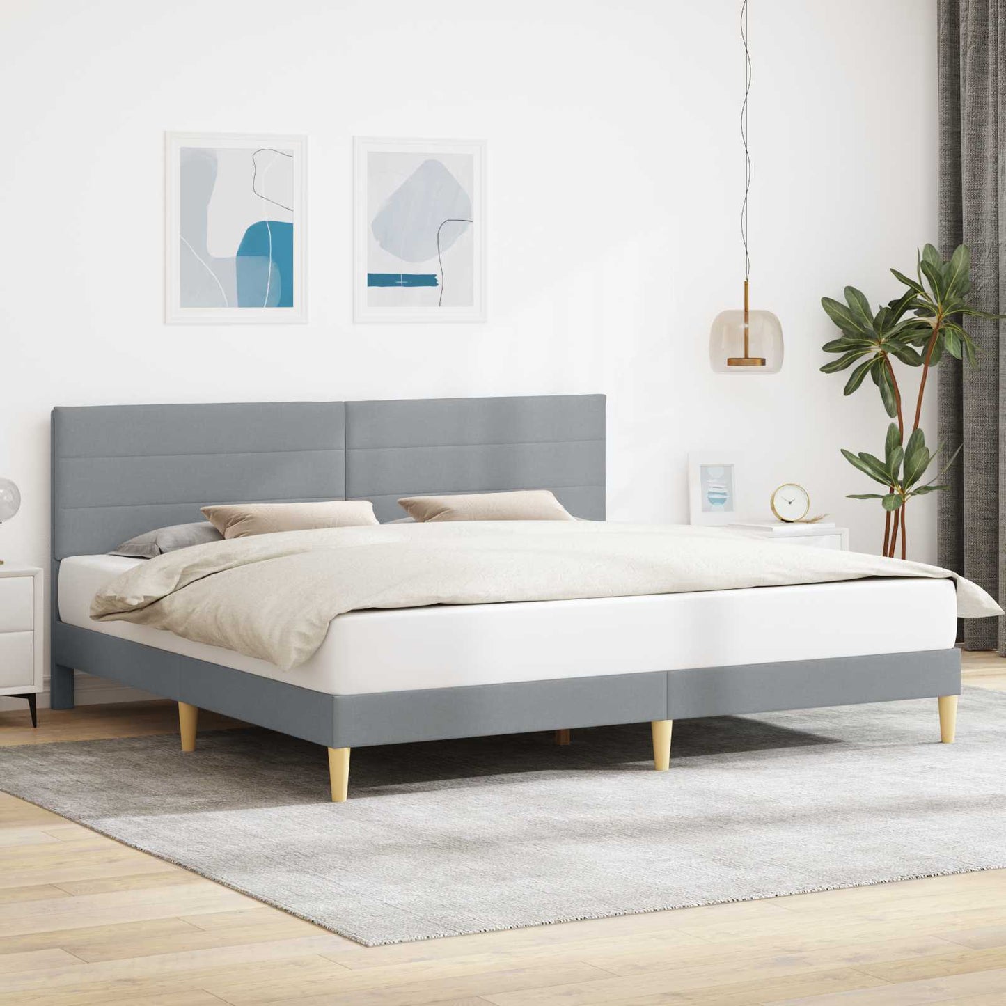 Sengestamme med hodegjerde Lysegrå 180 x 200 cm Stoff