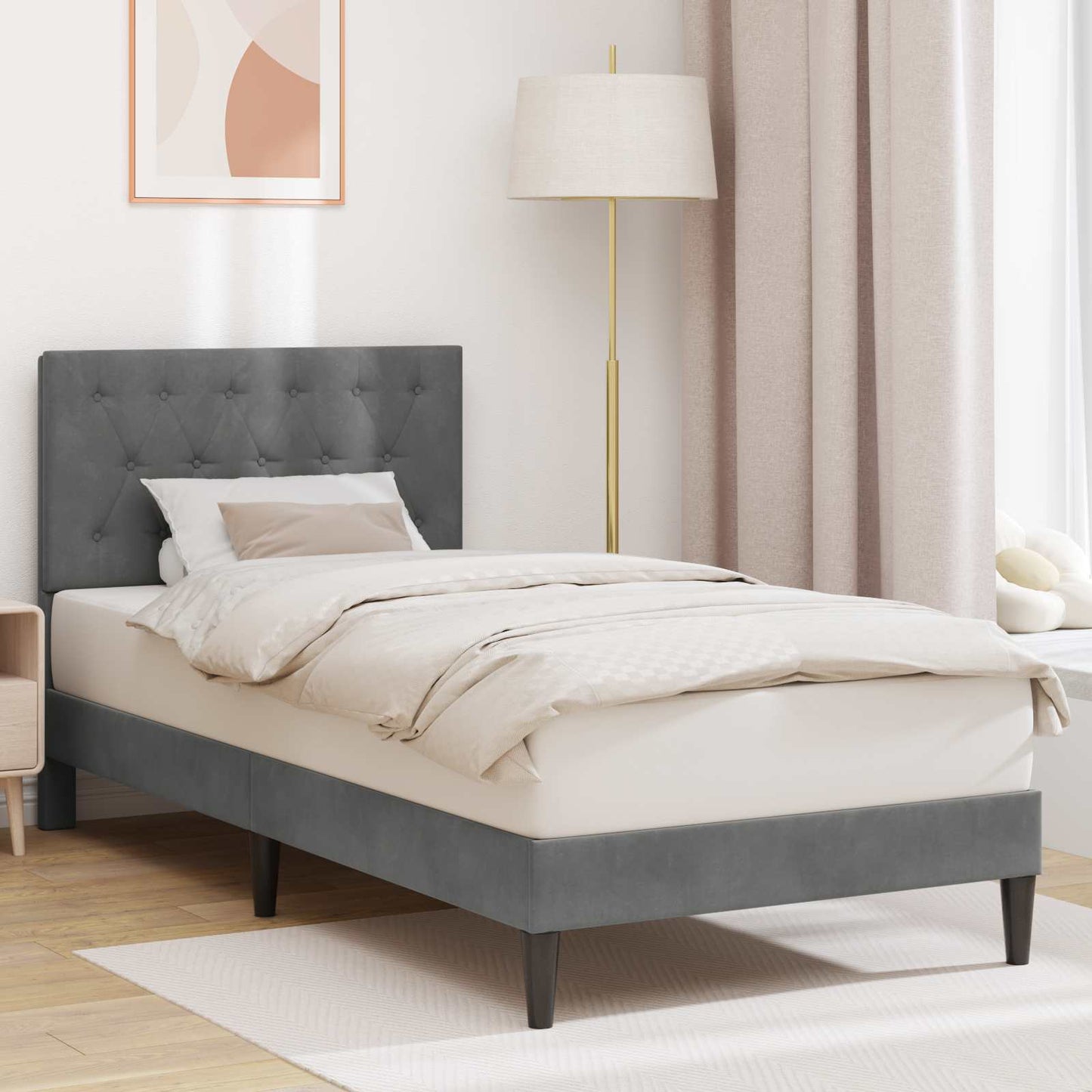 Sengestamme med hodegjerde Mørkegrå 90 x 190 cm Fløyel