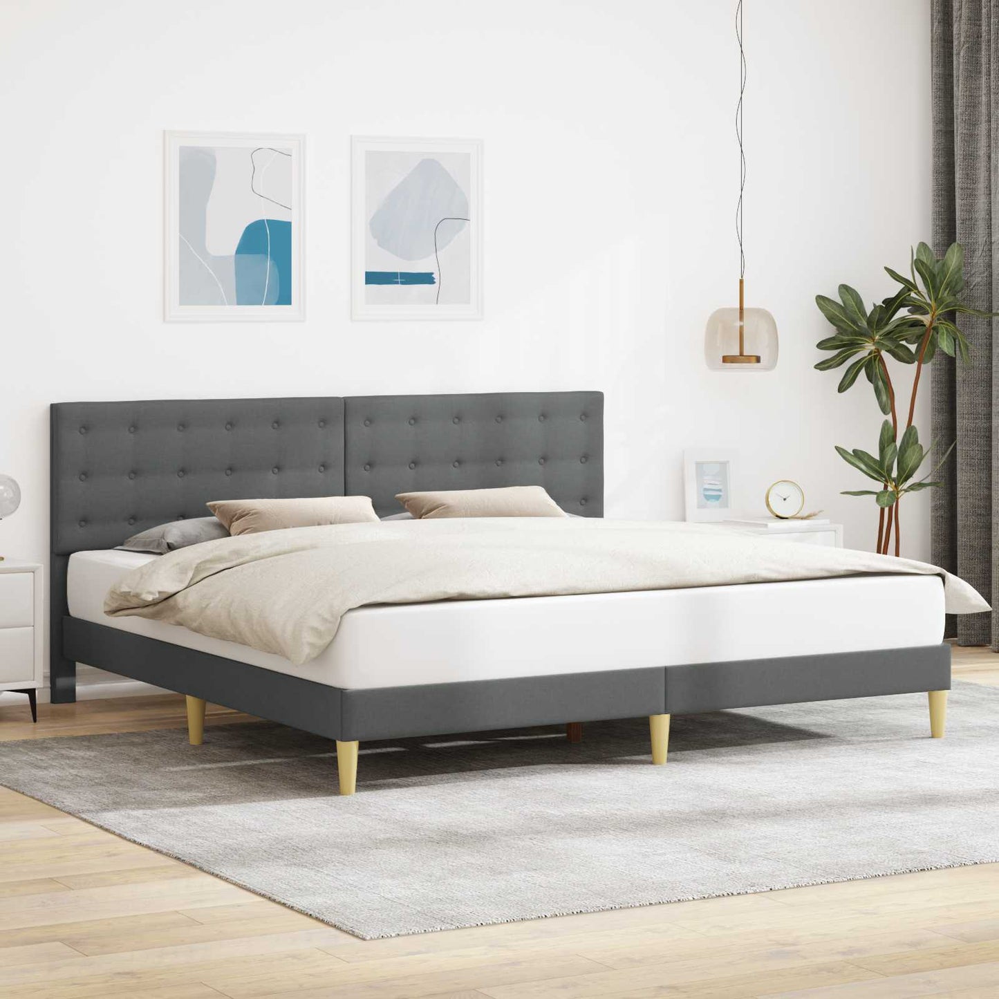 Sengestamme med hodegjerde Mørkegrå 180 x 200 cm Stoff