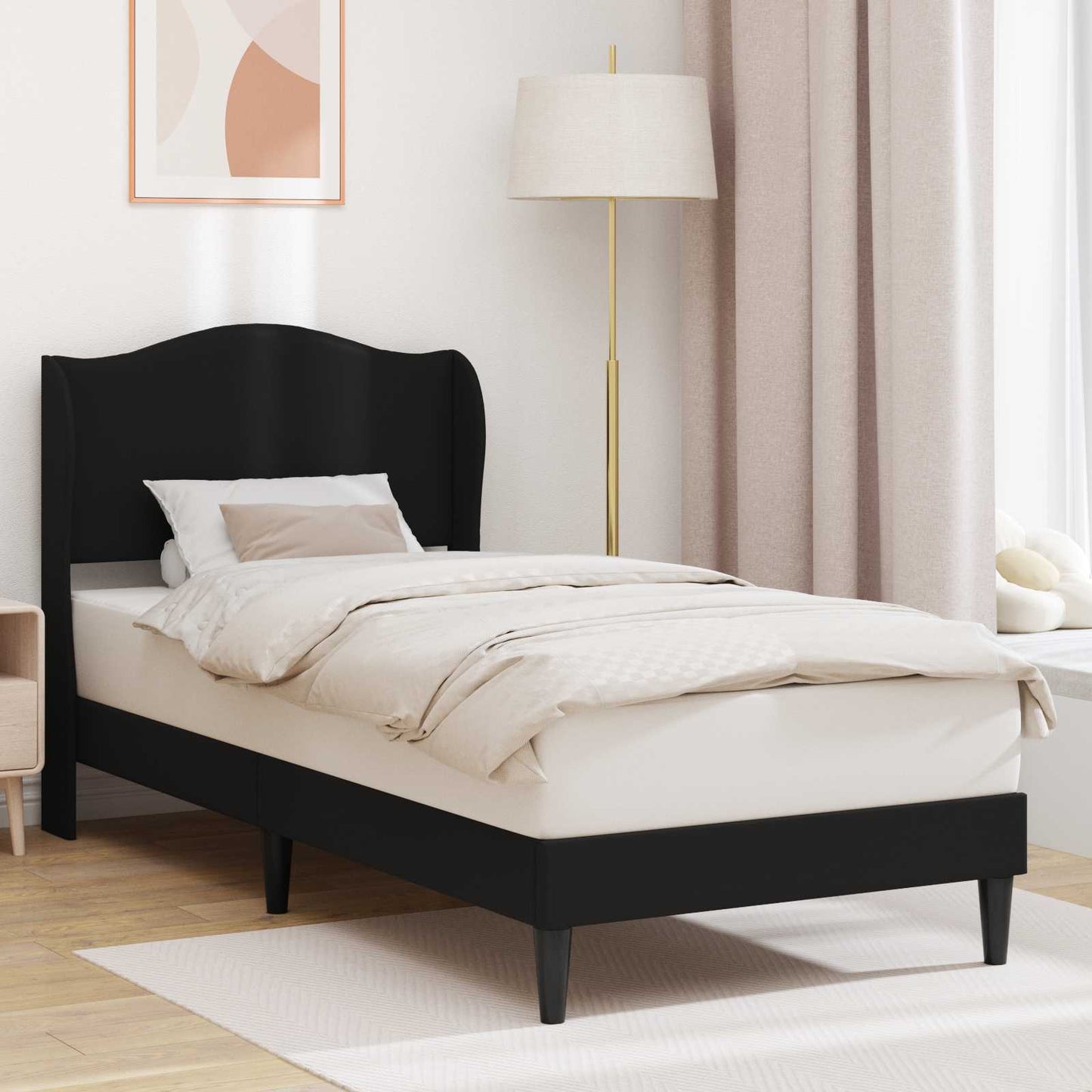 Sengestamme med hodegjerde Svart 90 x 190 cm Kunstlær
