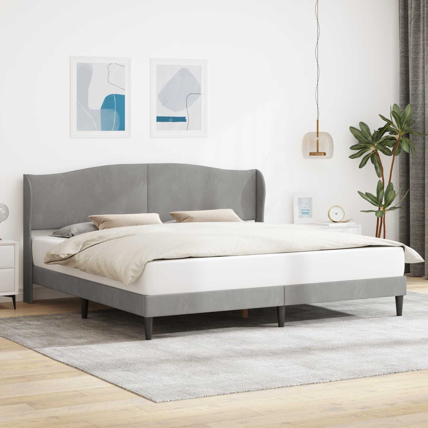 Sengestamme med hodegjerde Lysegrå 180 x 200 cm Fløyel