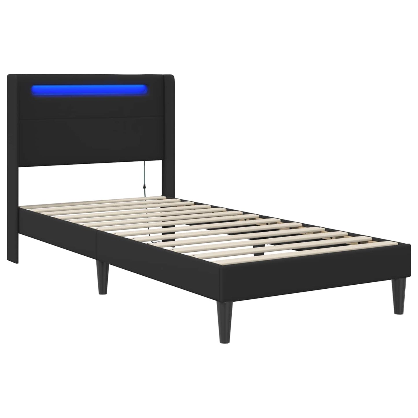Sengestamme med LED-lysstrimler Svart 90 x 190 cm Kunstlær