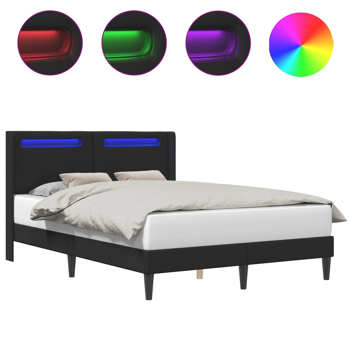 Sengestamme med LED-lysstrimler Svart 135 x 190 cm Kunstlær