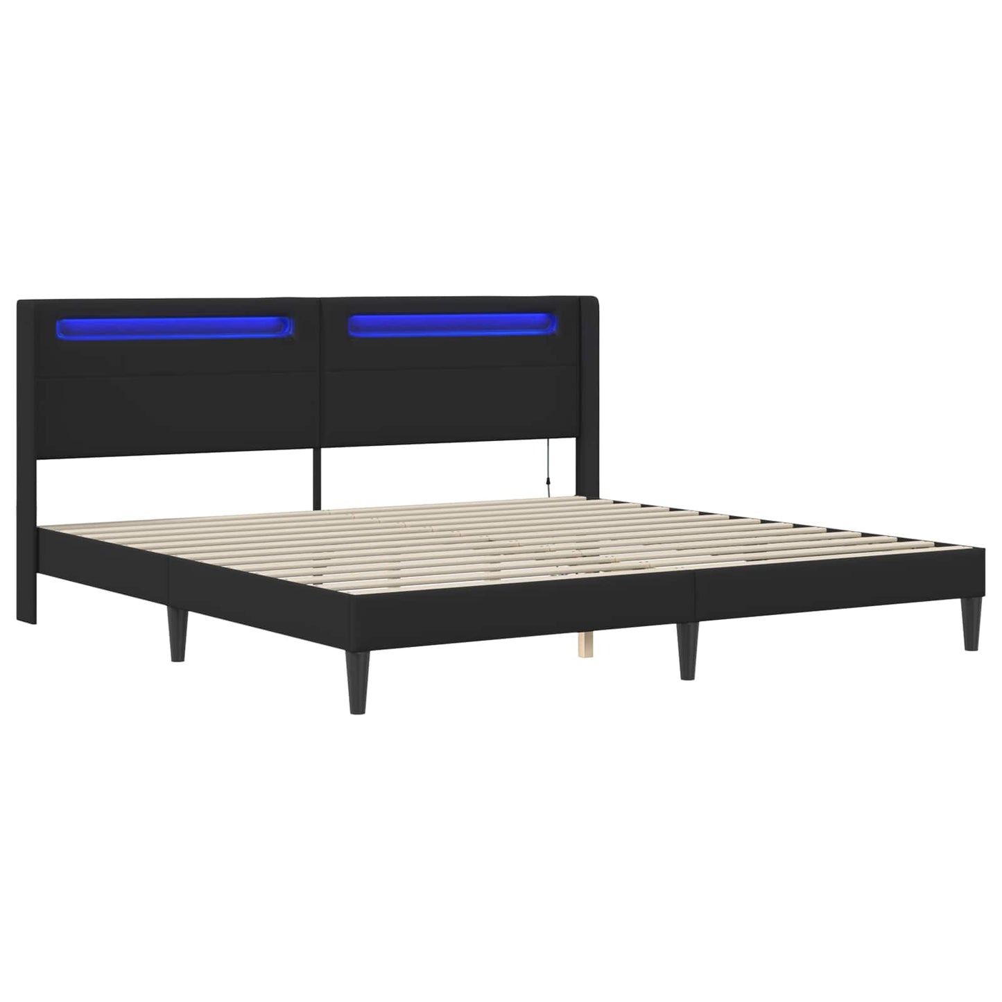 Sengestamme med LED-lysstrimler Svart 180 x 200 cm Kunstlær