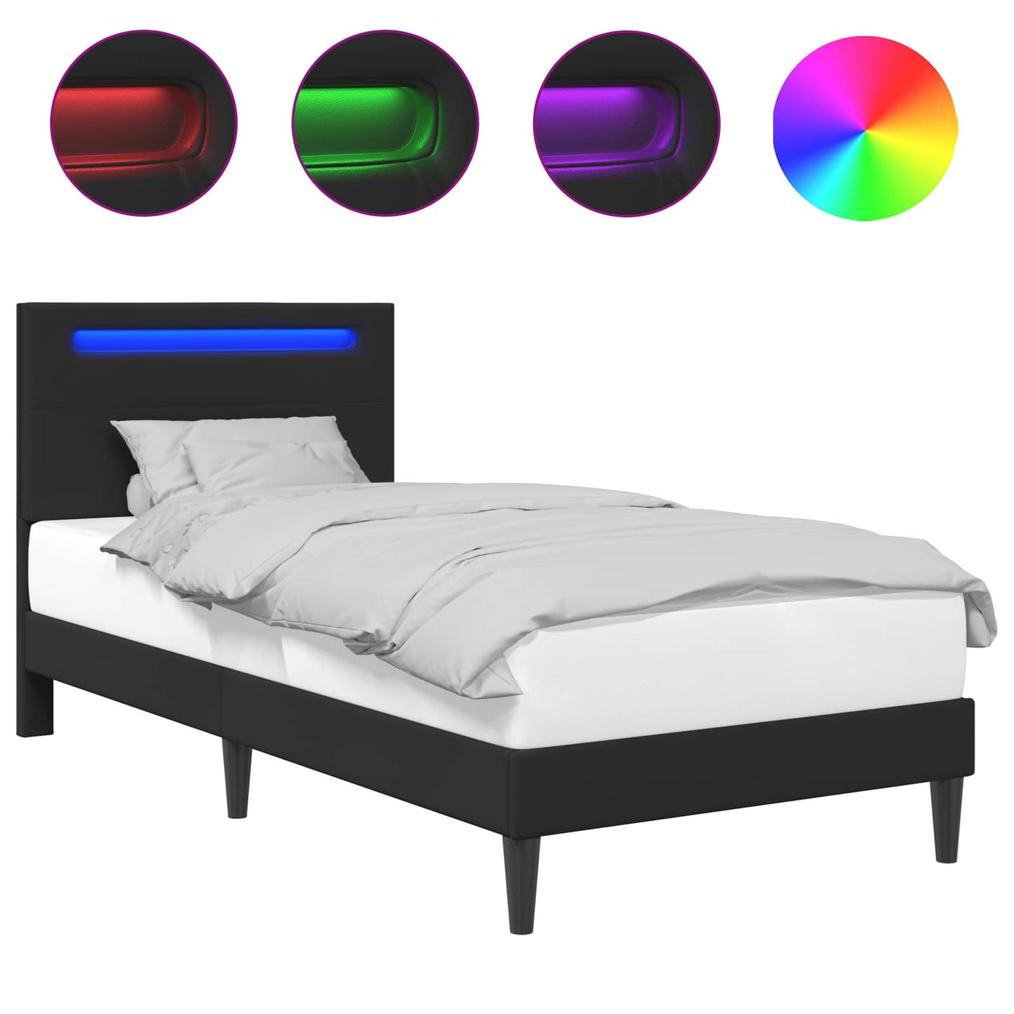 Sengestamme med LED-lysstrimler Svart 90 x 190 cm Kunstlær
