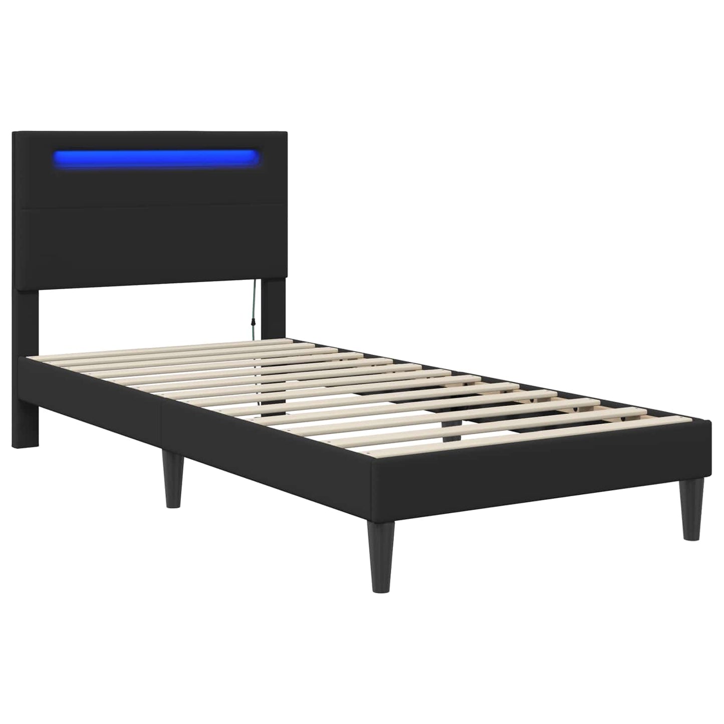 Sengestamme med LED-lysstrimler Svart 90 x 190 cm Kunstlær