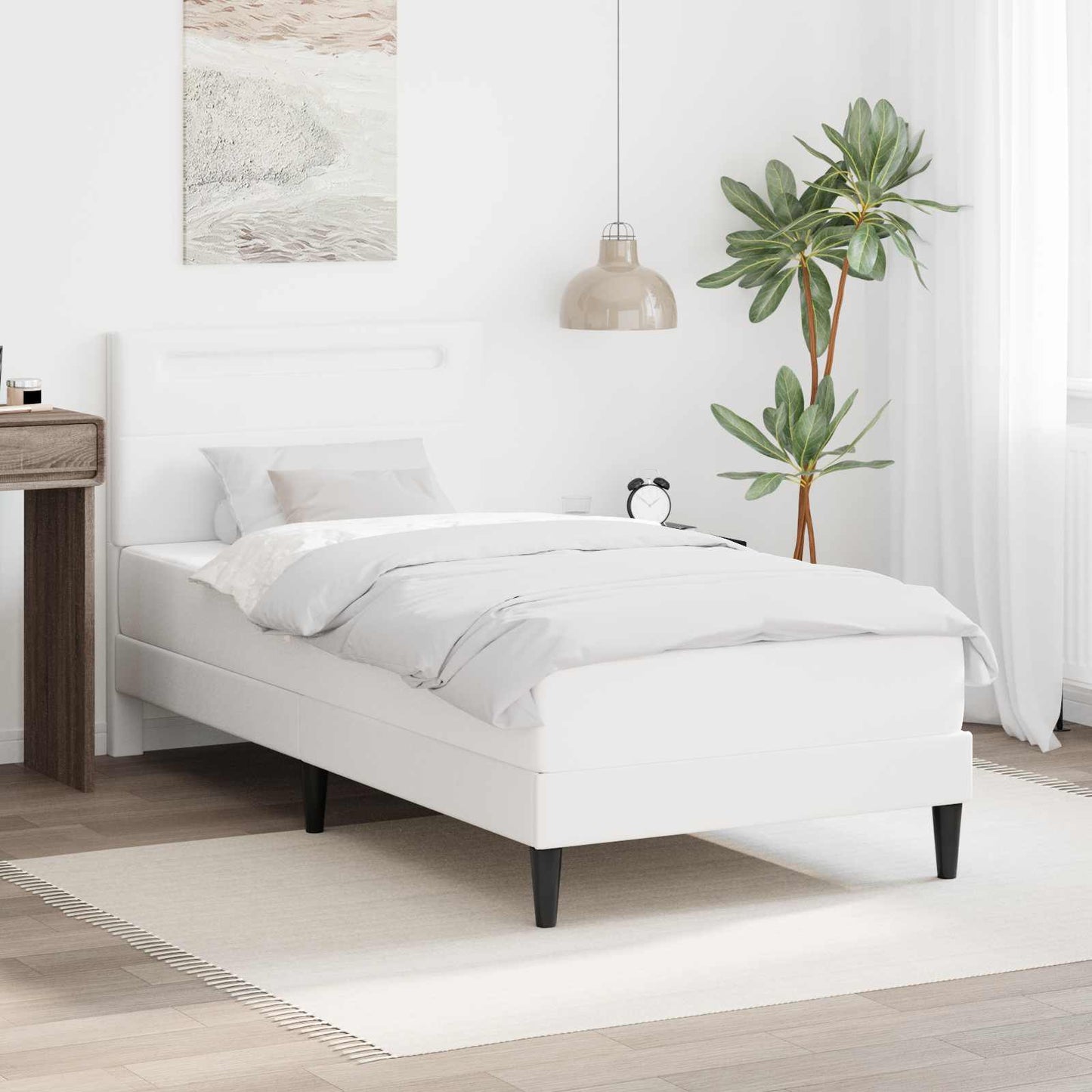 Sengestamme med LED-lysstrimler Hvit 90 x 190 cm Kunstlær