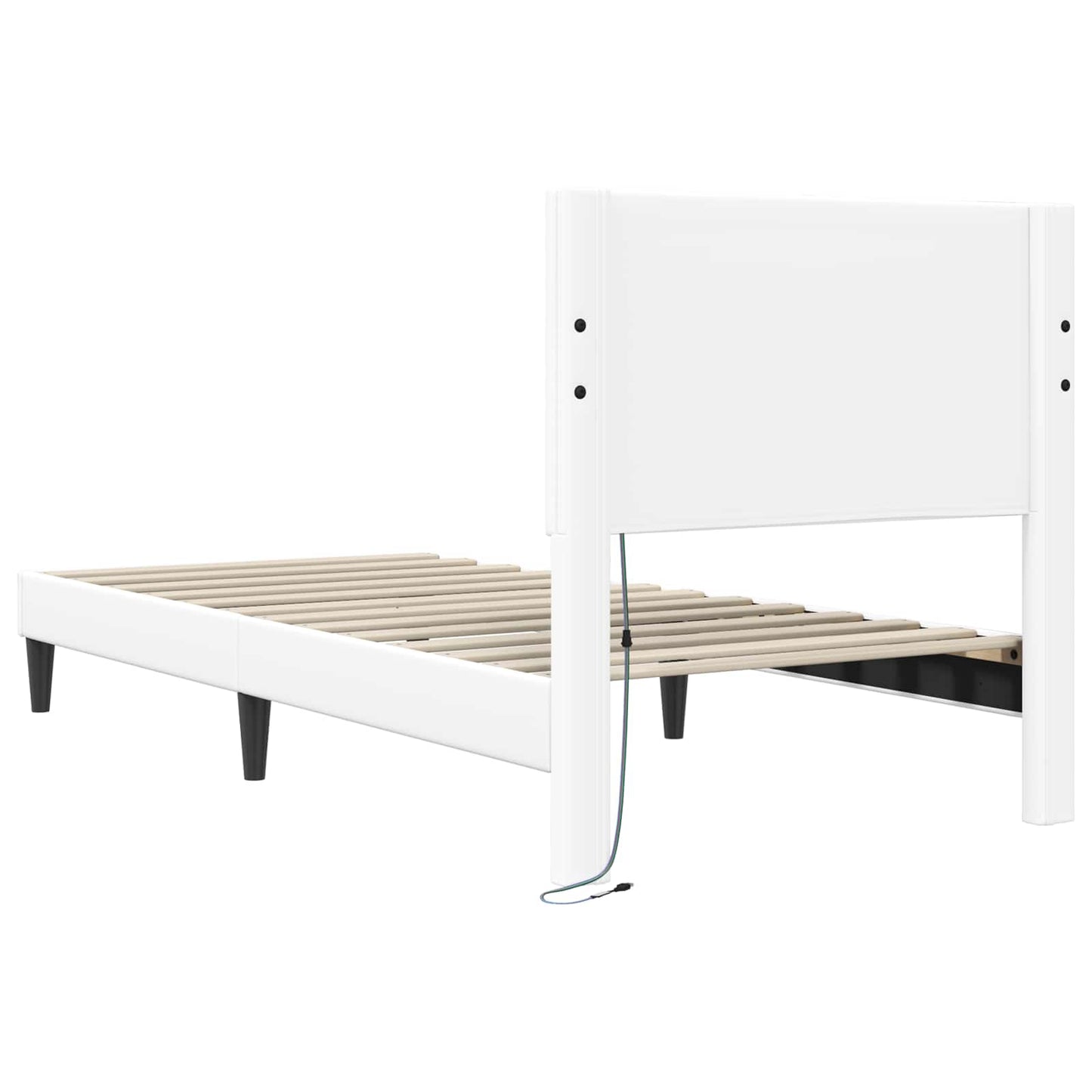 Sengestamme med LED-lysstrimler Hvit 90 x 190 cm Kunstlær
