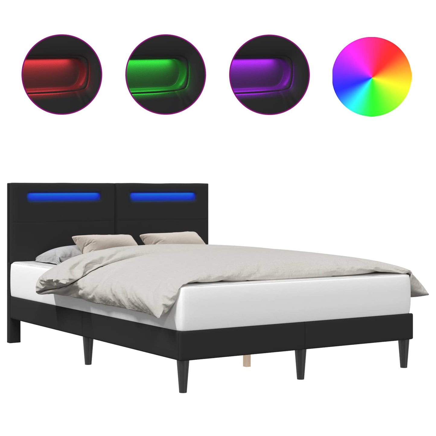 Sengestamme med LED-lysstrimler Svart 135 x 190 cm Kunstlær