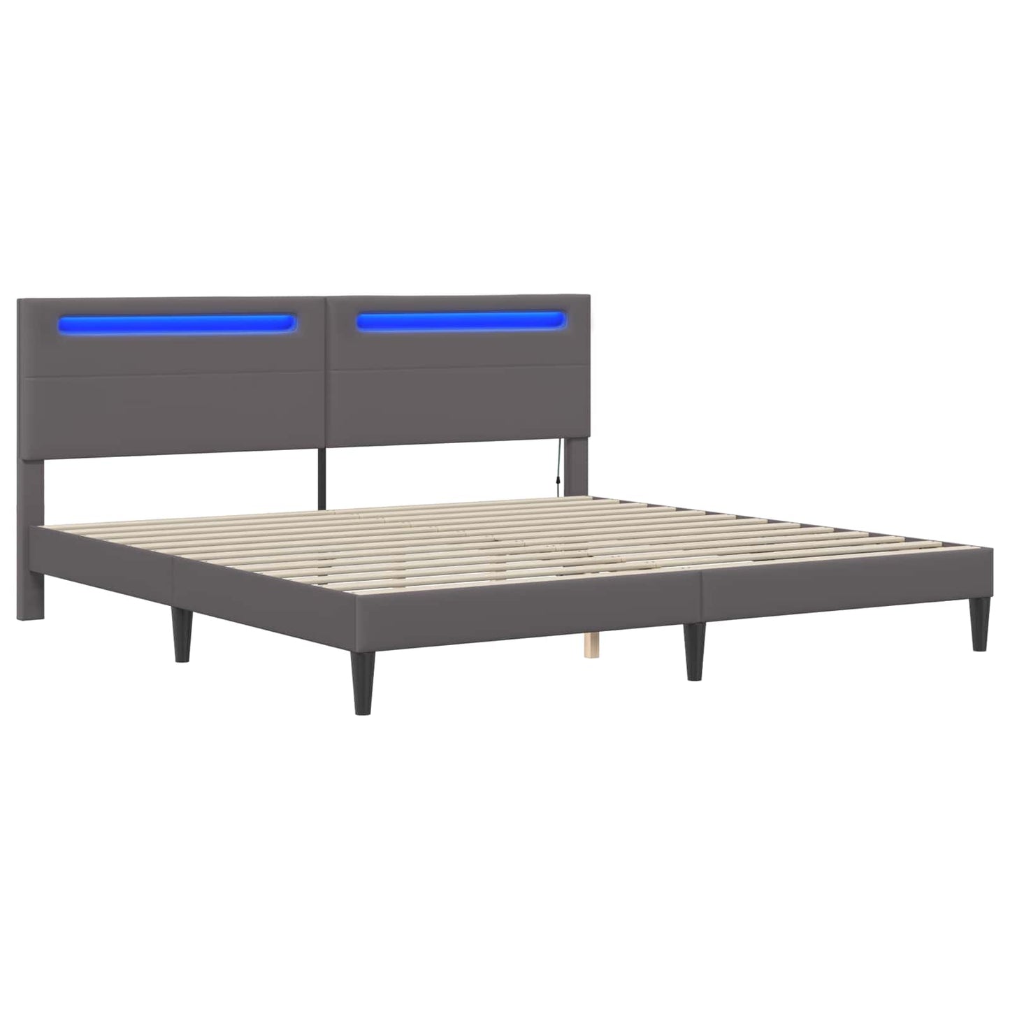 Sengestamme med LED-lysstrimler Grå 180 x 200 cm Kunstlær