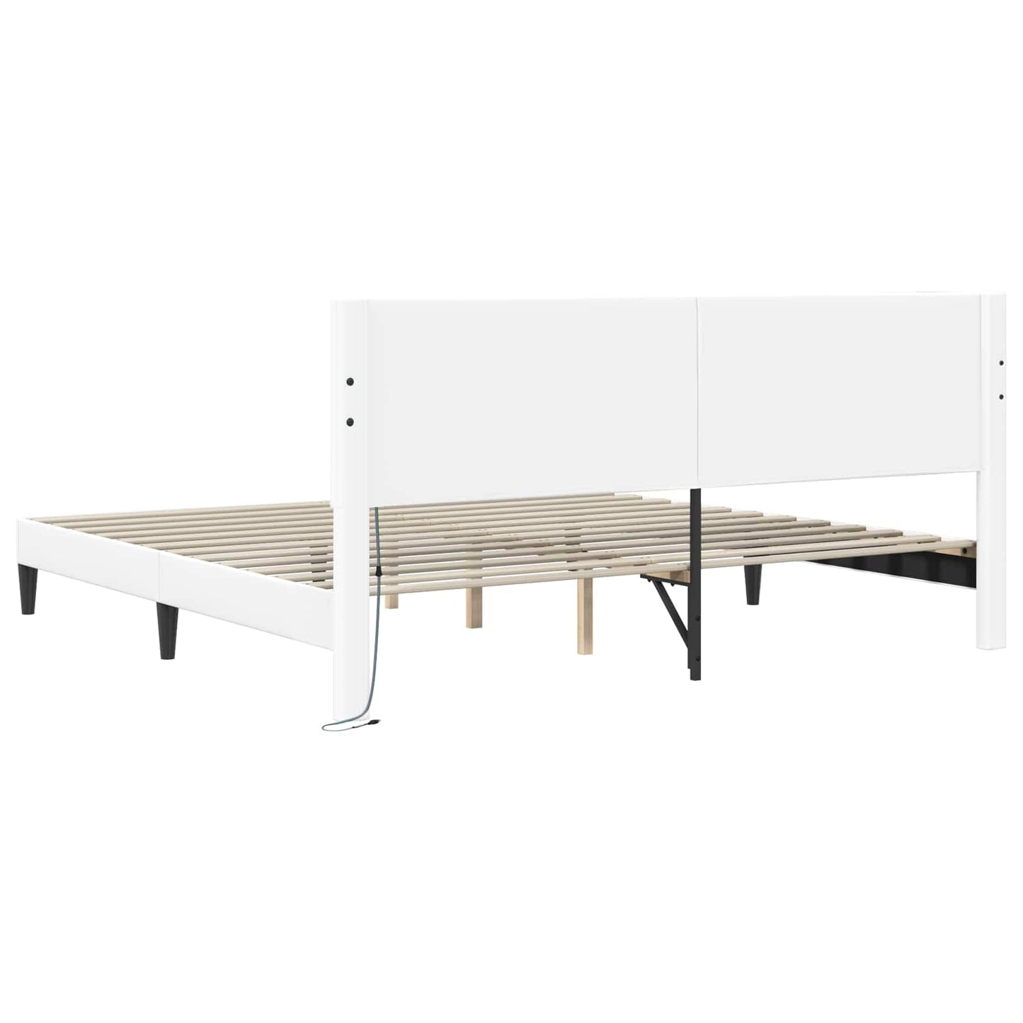 Sengestamme med LED-lysstrimler Hvit 180 x 200 cm Kunstlær
