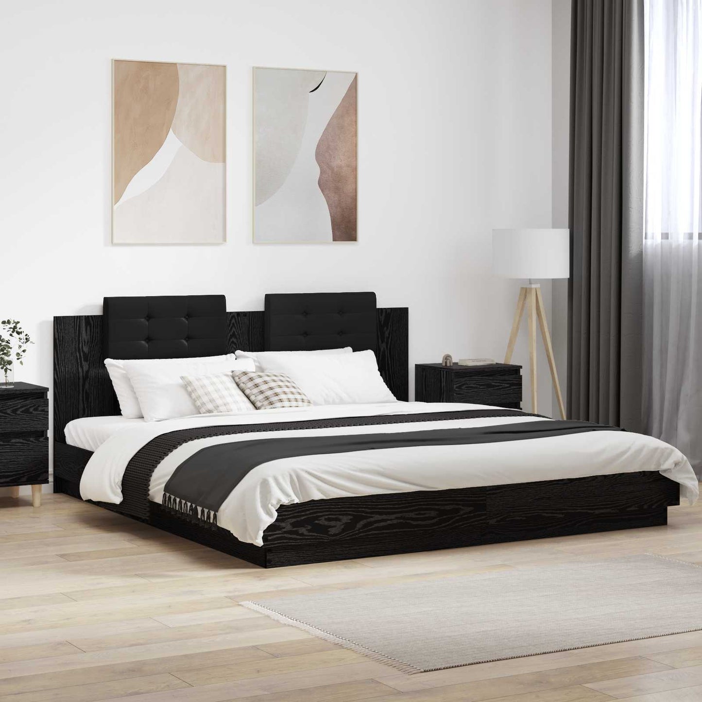 Sengestamme med hodegatt Svart Eik 200 x 200 cm Konstruert tre