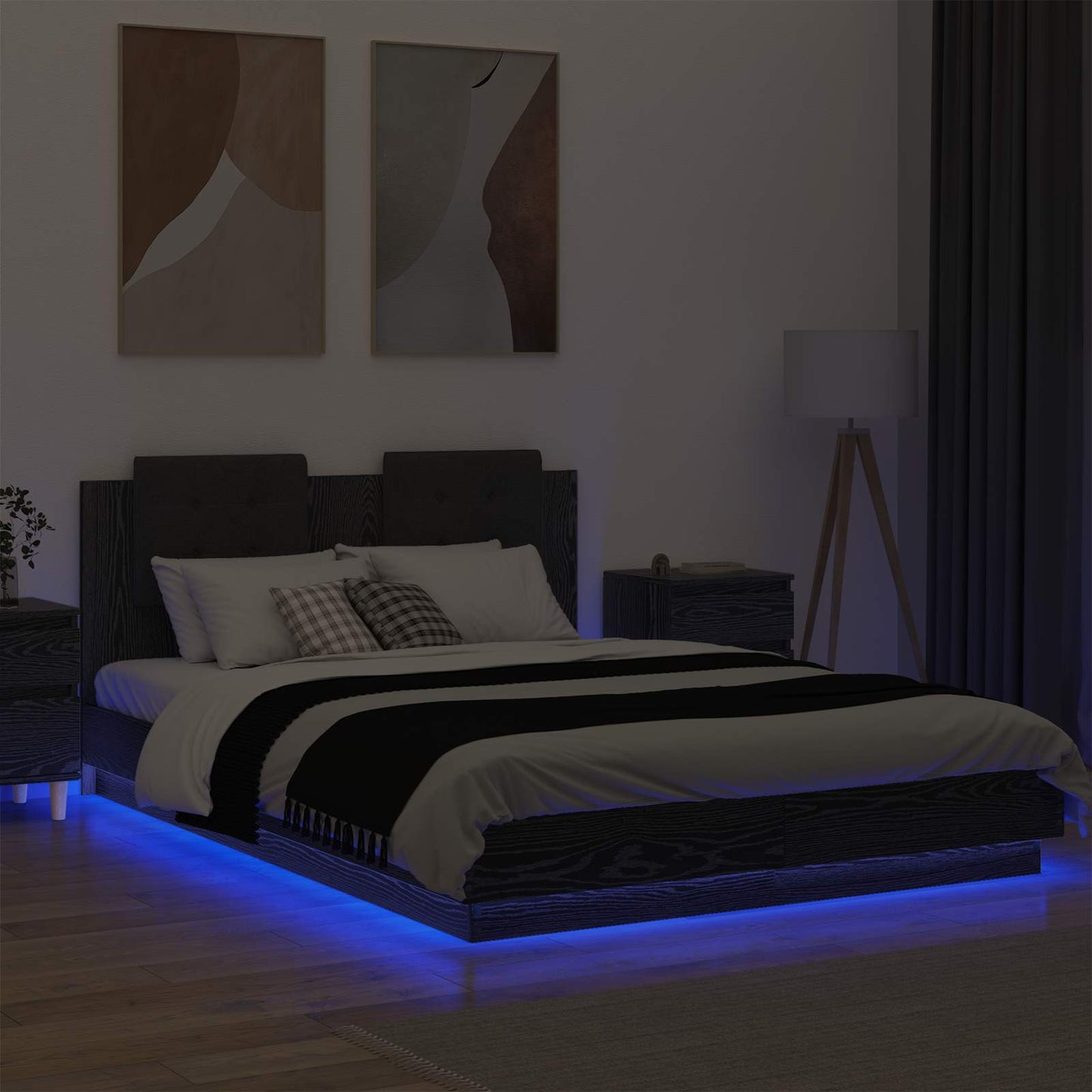Sengestamme med hodegatt Svart Eik 160 x 200 cm Konstruert tre