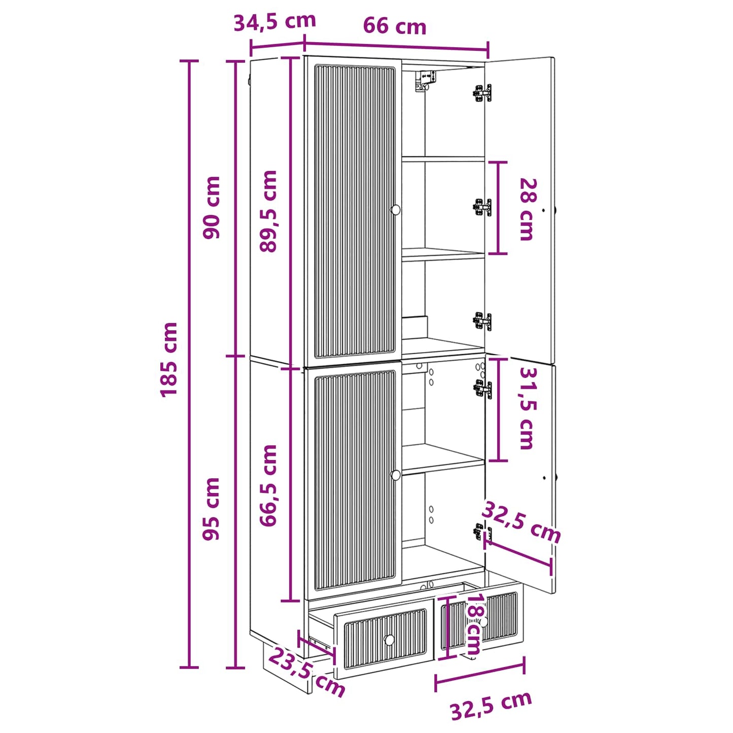 Skapsett 2 pcs Sonoma eik 66 x 34,5 x 95 cm Konstruert tre