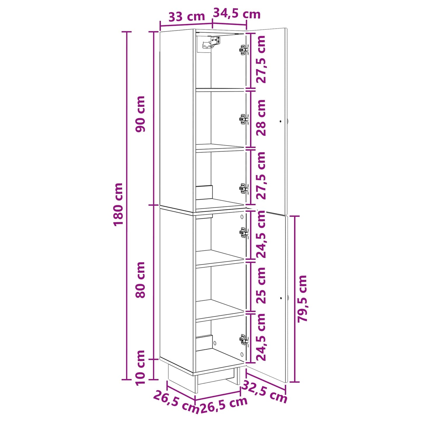 Skapsett 2 pcs Høgglans hvit 34,5 x 33 x 90 cm Konstruert tre