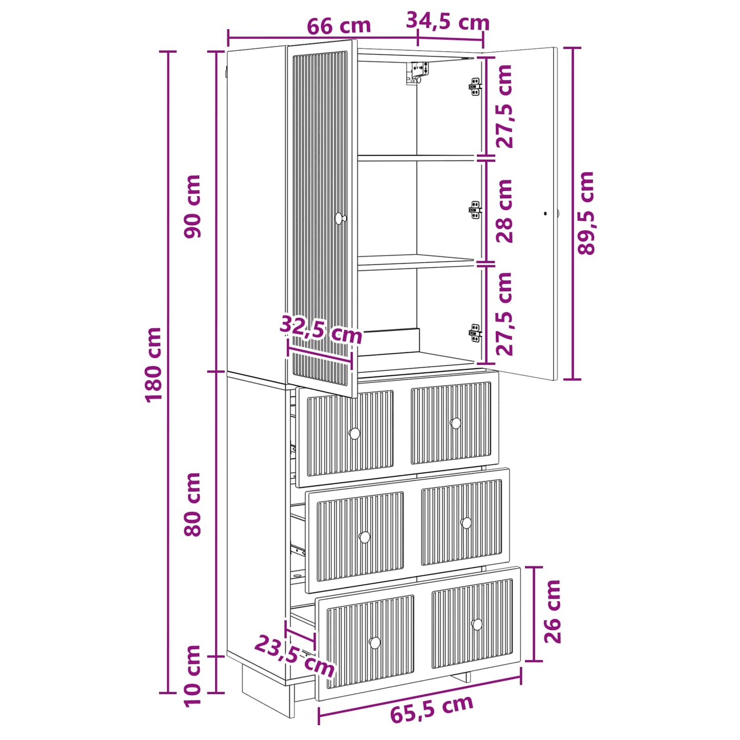 Skapsett 2 pcs 66 x 34,5 x 90 cm Konstruert tre