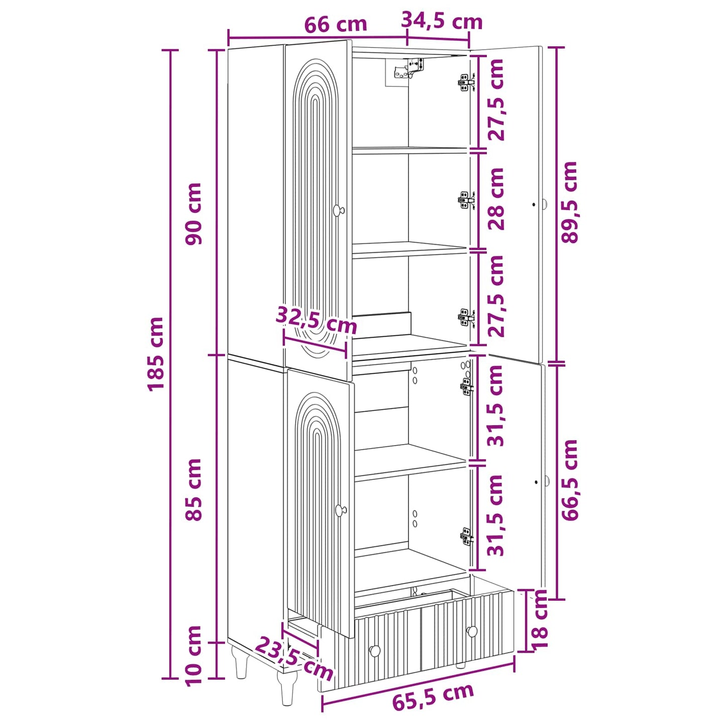 Skapsett 2 pcs 66 x 34,5 x 95 cm Konstruert tre