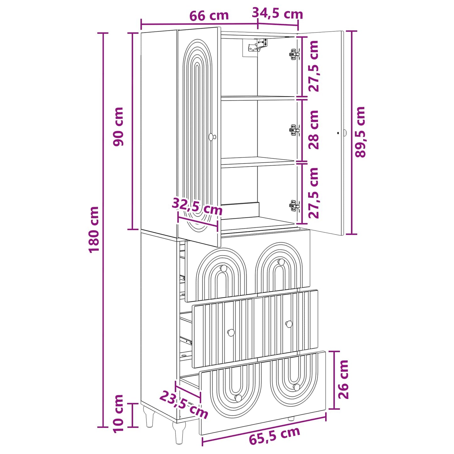 Skapsett 2 pcs 66 x 34,5 x 90 cm Konstruert tre
