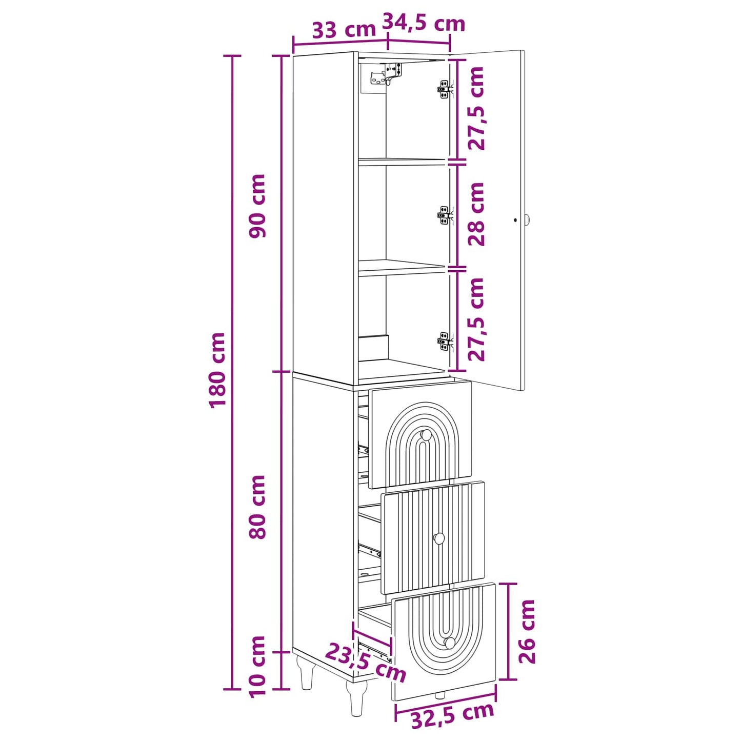Skapsett 2 pcs 33 x 34,5 x 90 cm Konstruert tre