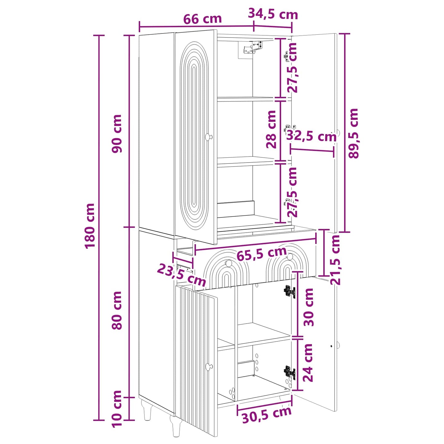Skapsett 2 pcs 66 x 34,5 x 90 cm Konstruert tre
