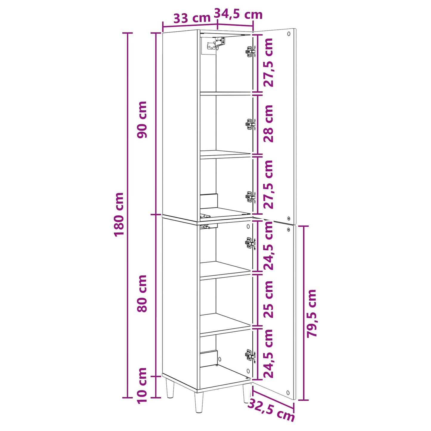 Skapsett 2 pcs 33 x 34,5 x 90 cm Konstruert tre