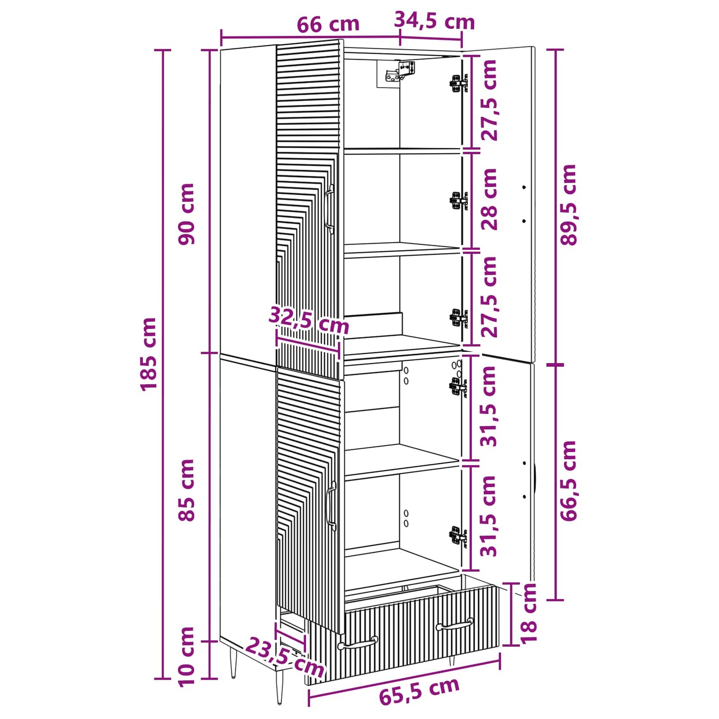 Skapsett 2 pcs 66 x 34,5 x 95 cm Konstruert tre