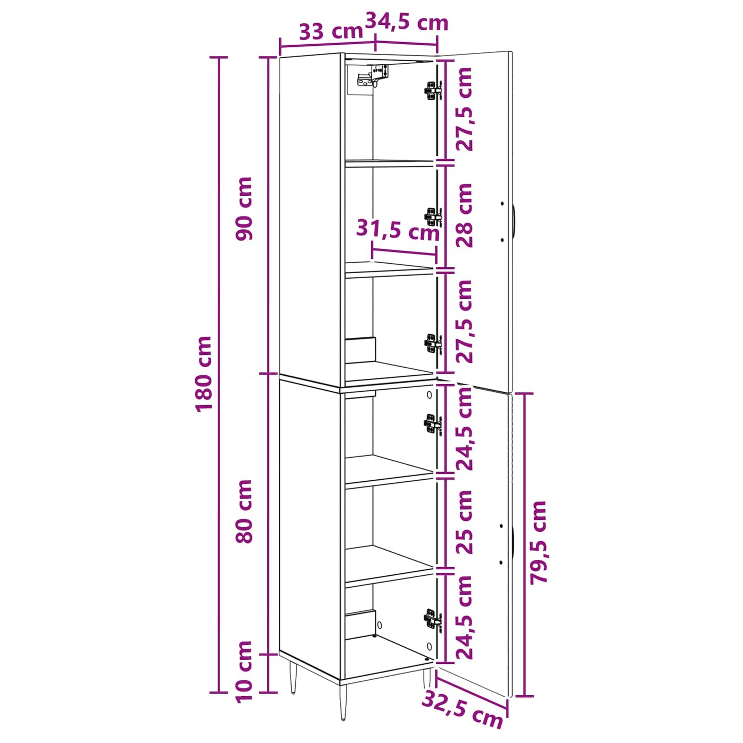 Skapsett 2 pcs Røkt Eik 33 x 34,5 x 89,5 cm Konstruert tre