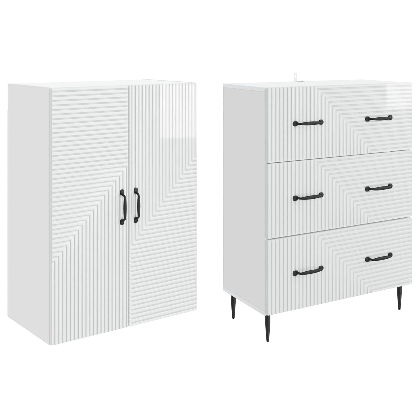 Skapsett 2 pcs Høgglans hvit 66 x 34,5 x 90 cm Konstruert tre