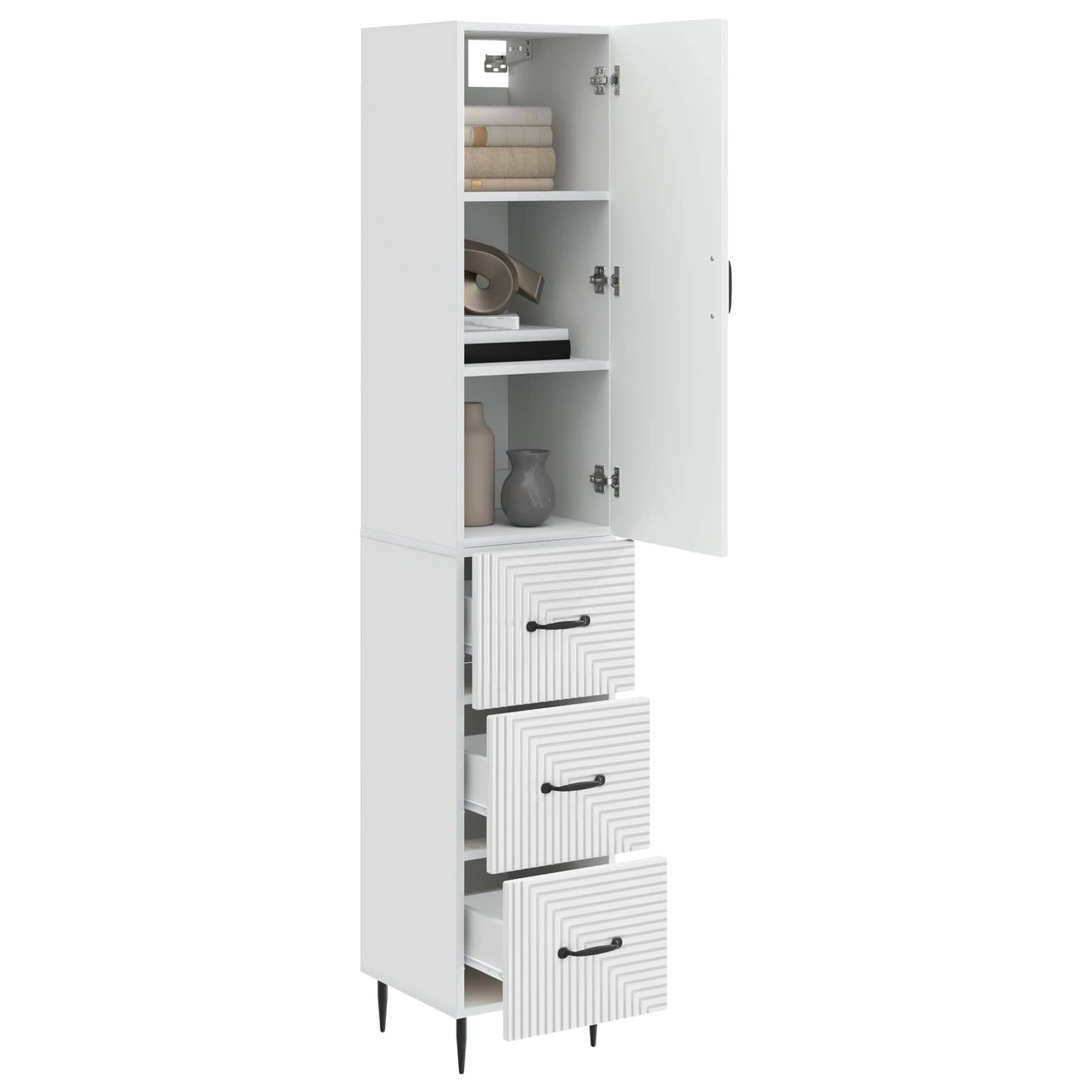 Skapsett 2 pcs Høgglans hvit 33 x 34,5 x 90 cm Konstruert tre