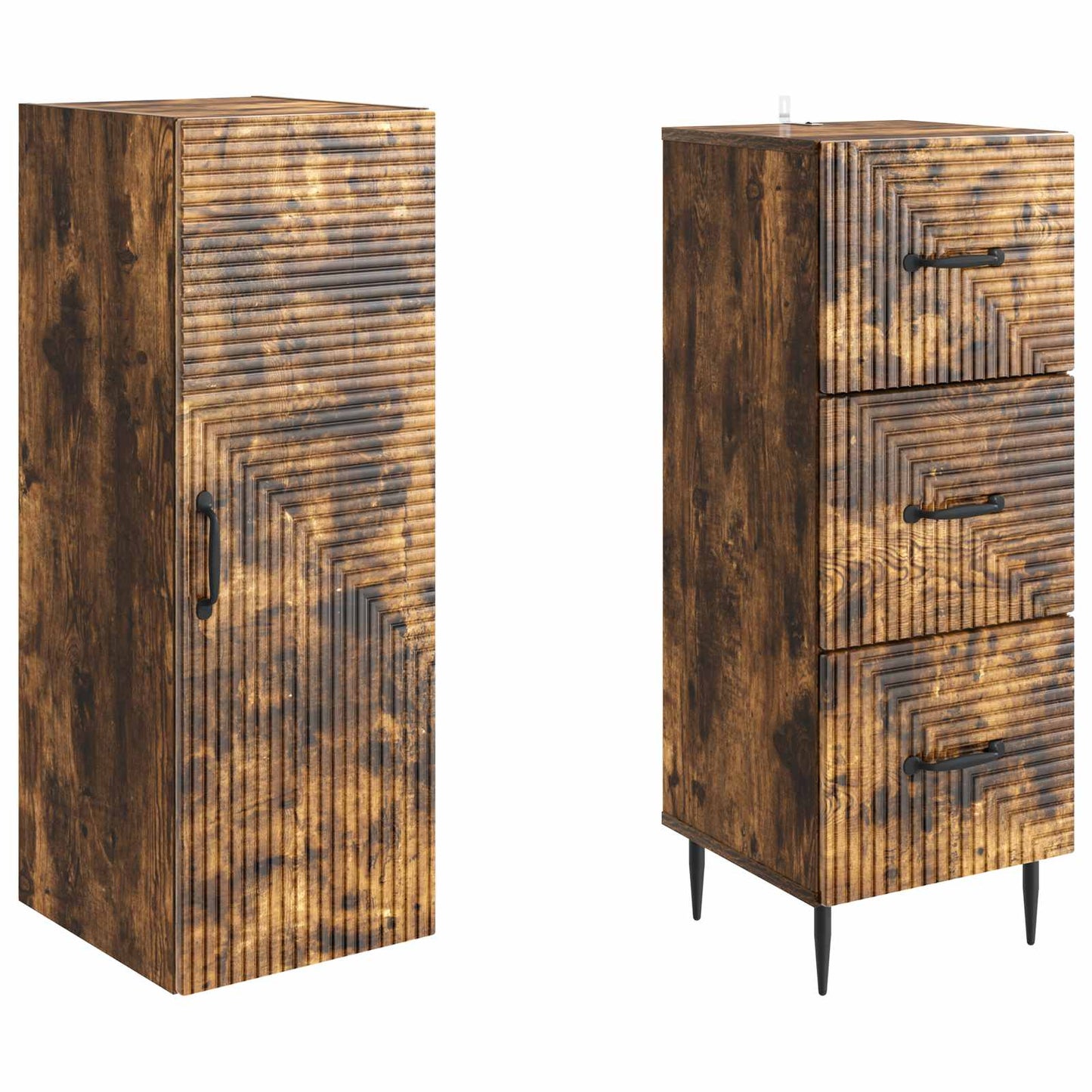 Skapsett 2 pcs Røkt Eik 33 x 34,5 x 90 cm Konstruert tre