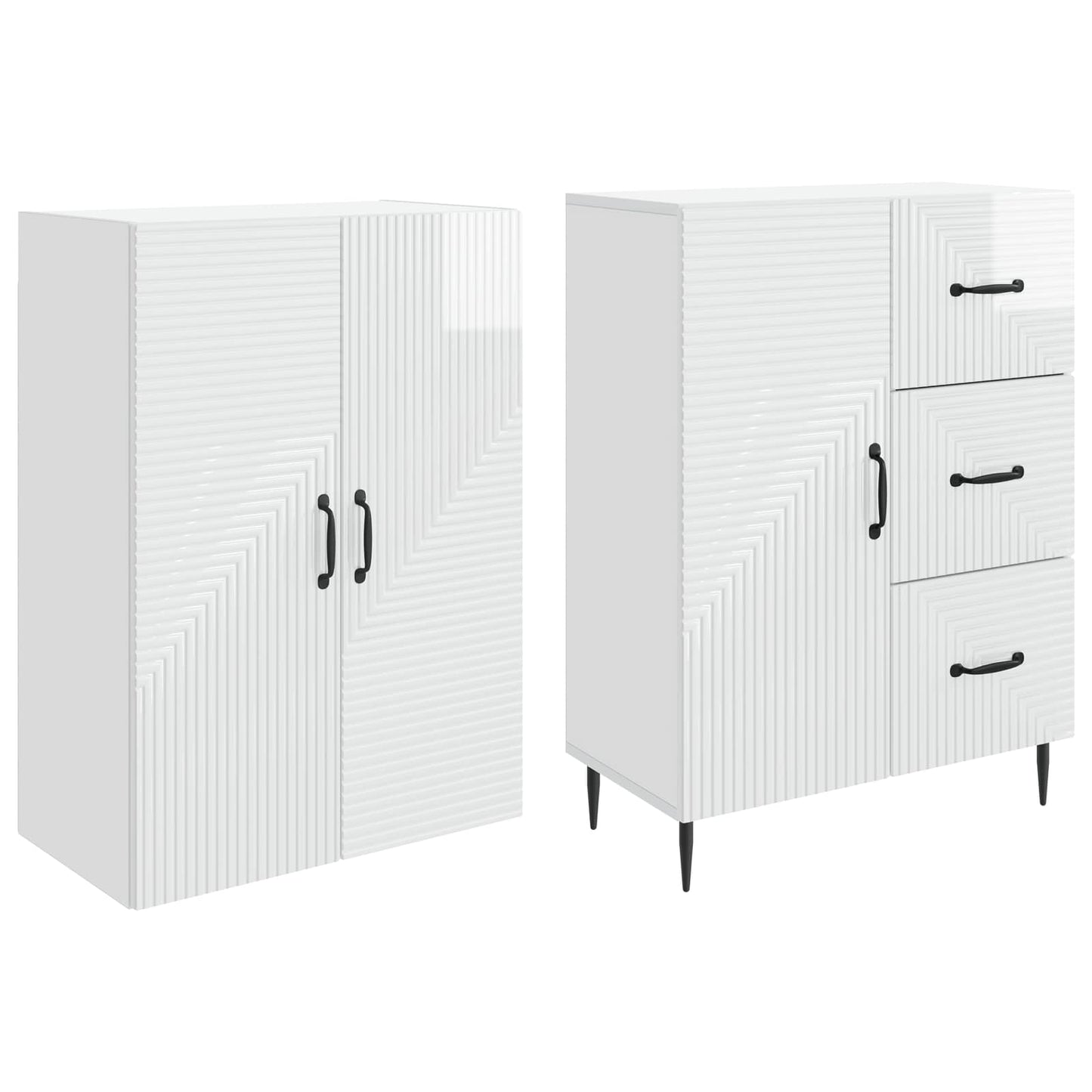 Skapsett 2 pcs Høgglans hvit 66 x 34,5 x 89,5 cm Konstruert tre