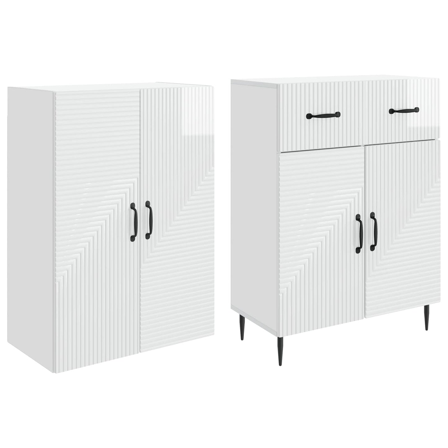 Skapsett 2 pcs Høgglans hvit 66 x 34,5 x 89,5 cm Konstruert tre