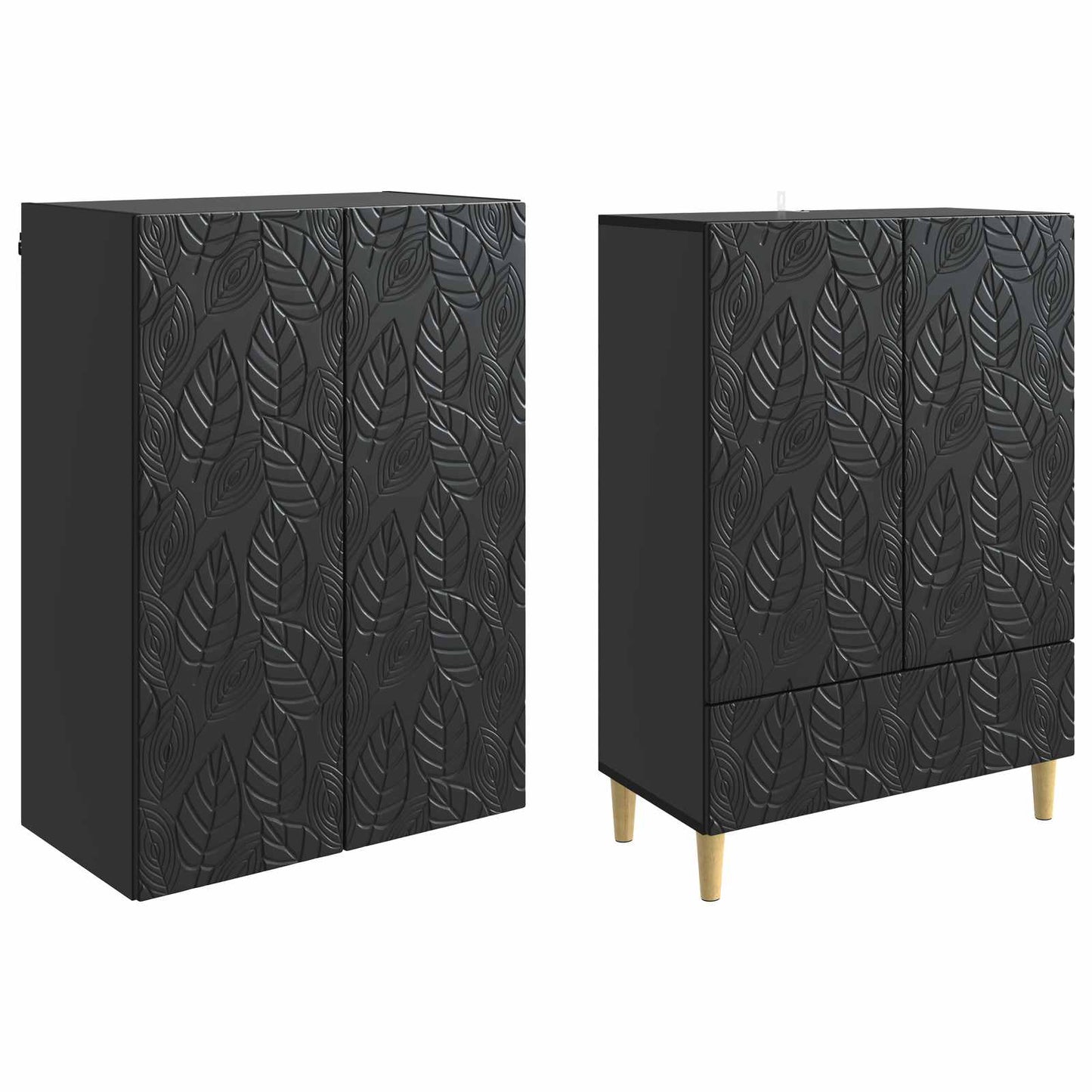 Skapsett 2 pcs Svart Konstruert tre
