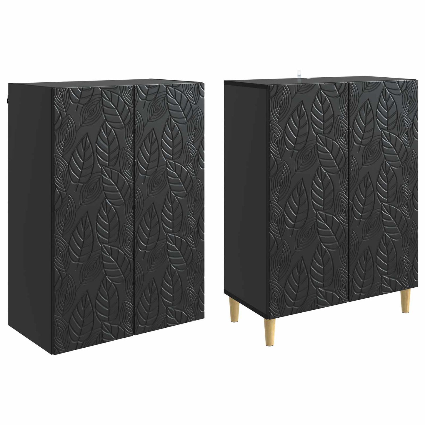 Skapsett 2 pcs Svart Konstruert tre