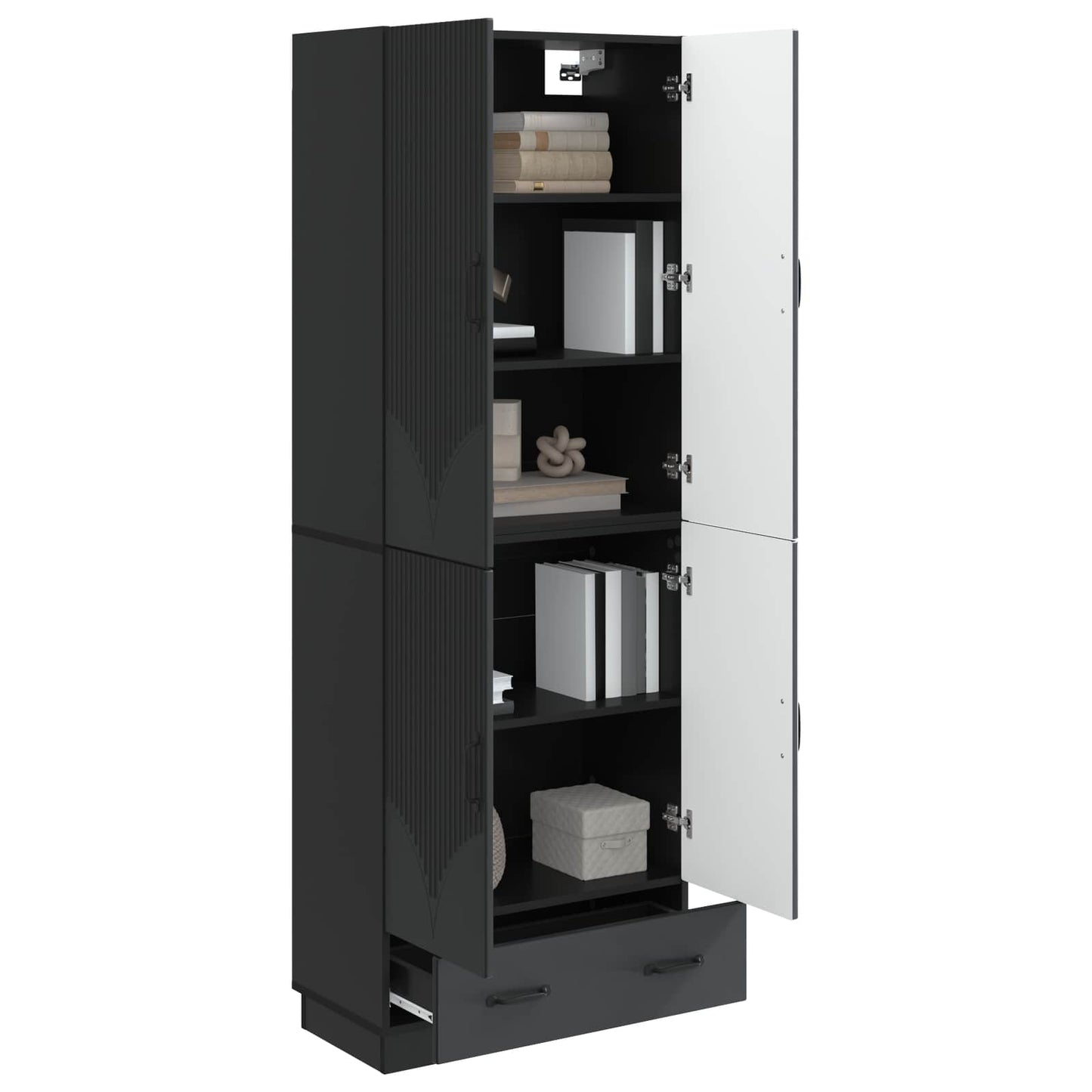 Skapsett 2 pcs Svart Konstruert tre