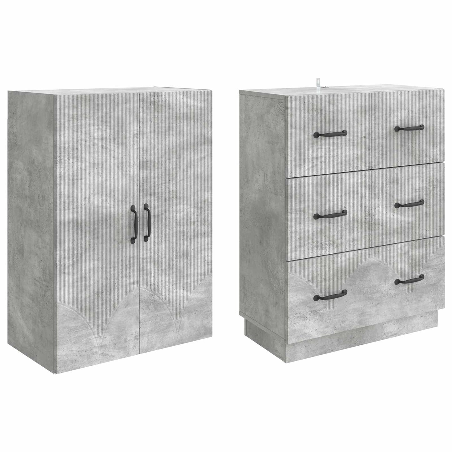 Skapsett 2 pcs Betonggrå 66 x 34,5 x 87 cm Konstruert tre