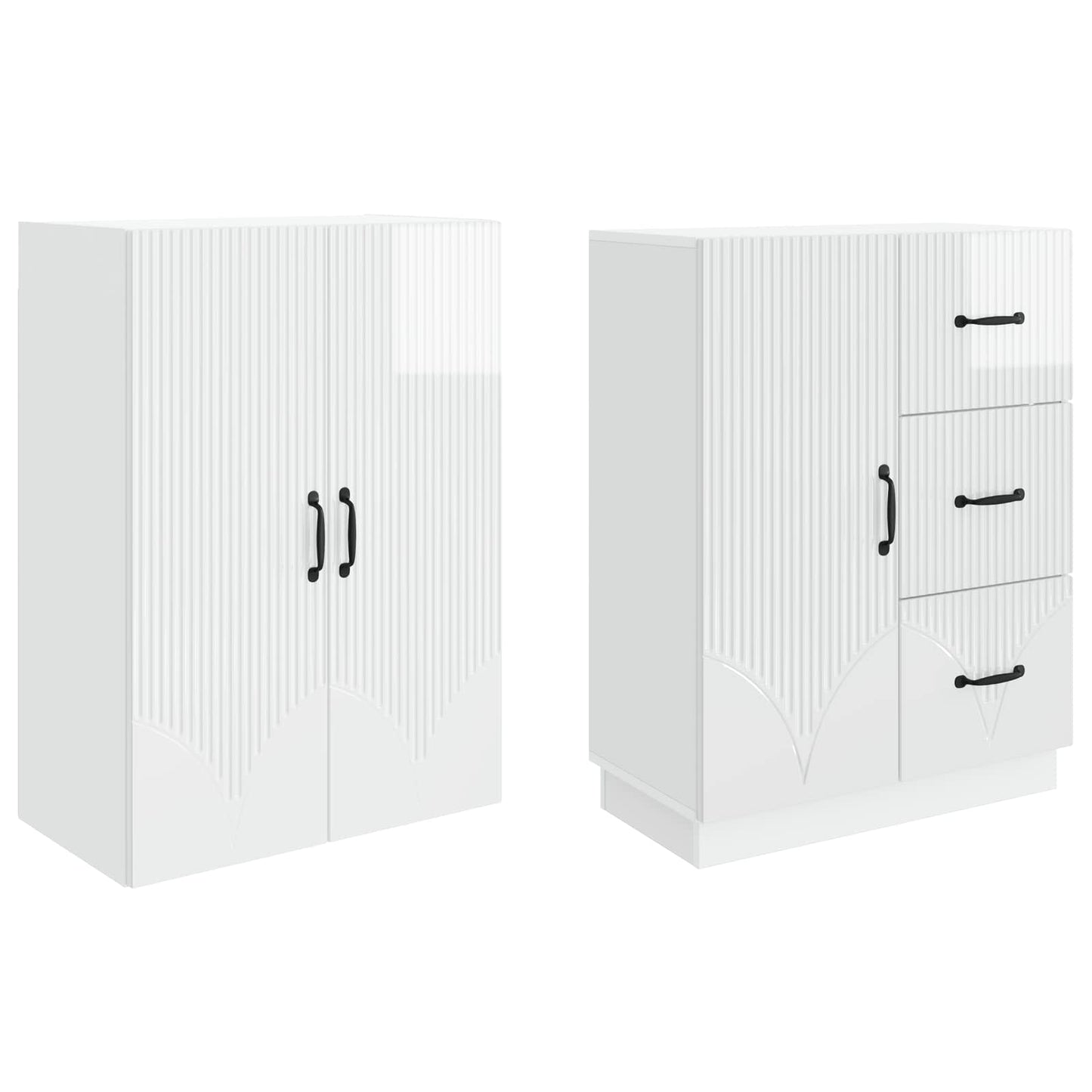 Skapsett 2 pcs Høgglans hvit Konstruert tre