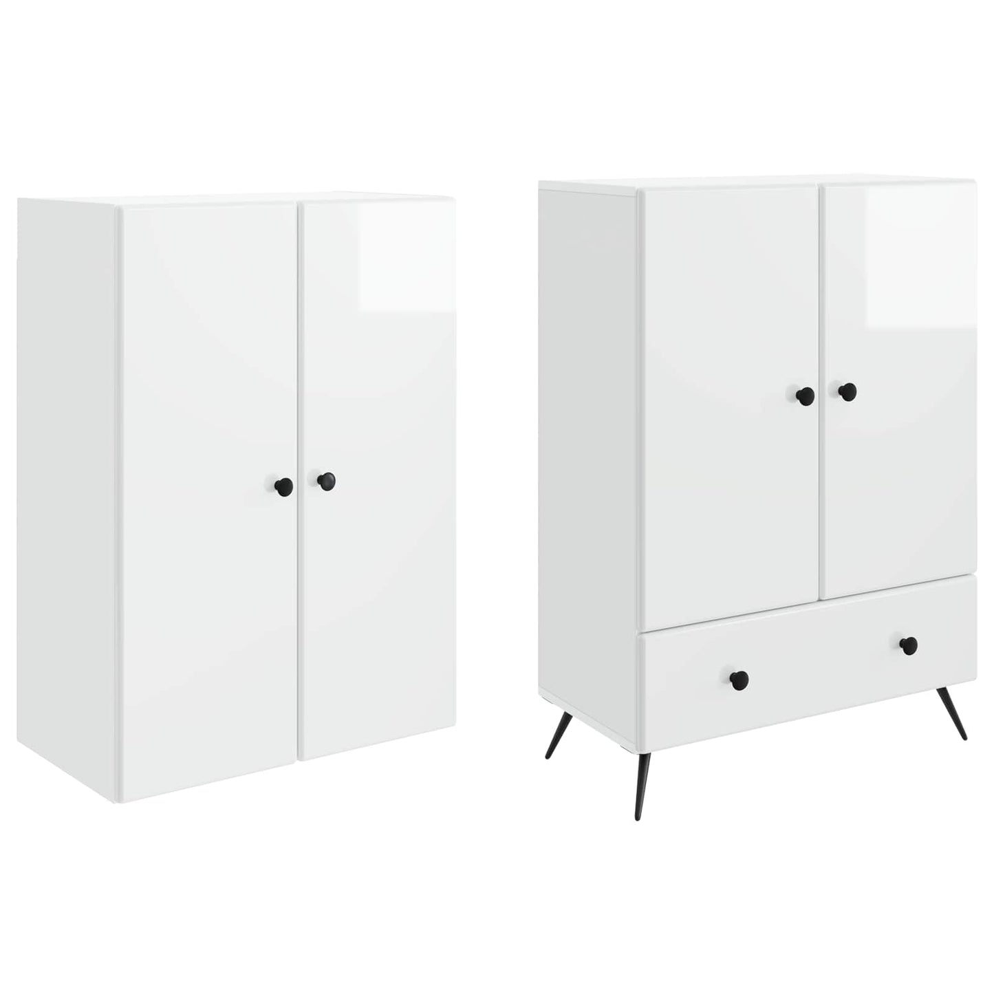 Skapsett 2 pcs Høgglans hvit Konstruert tre