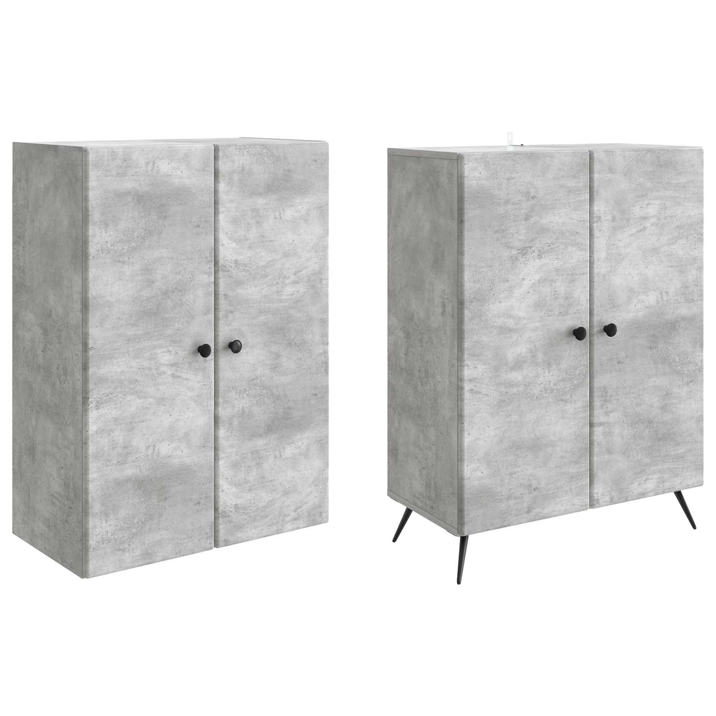Skapsett 2 pcs Betonggrå Konstruert tre