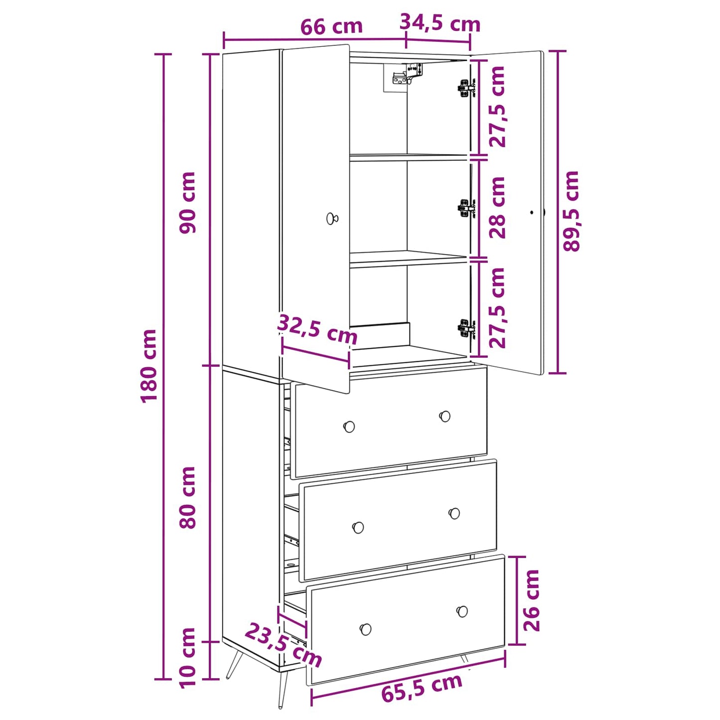 Skapsett 2 pcs Sonoma eik 66 x 34,5 x 90 cm Konstruert tre