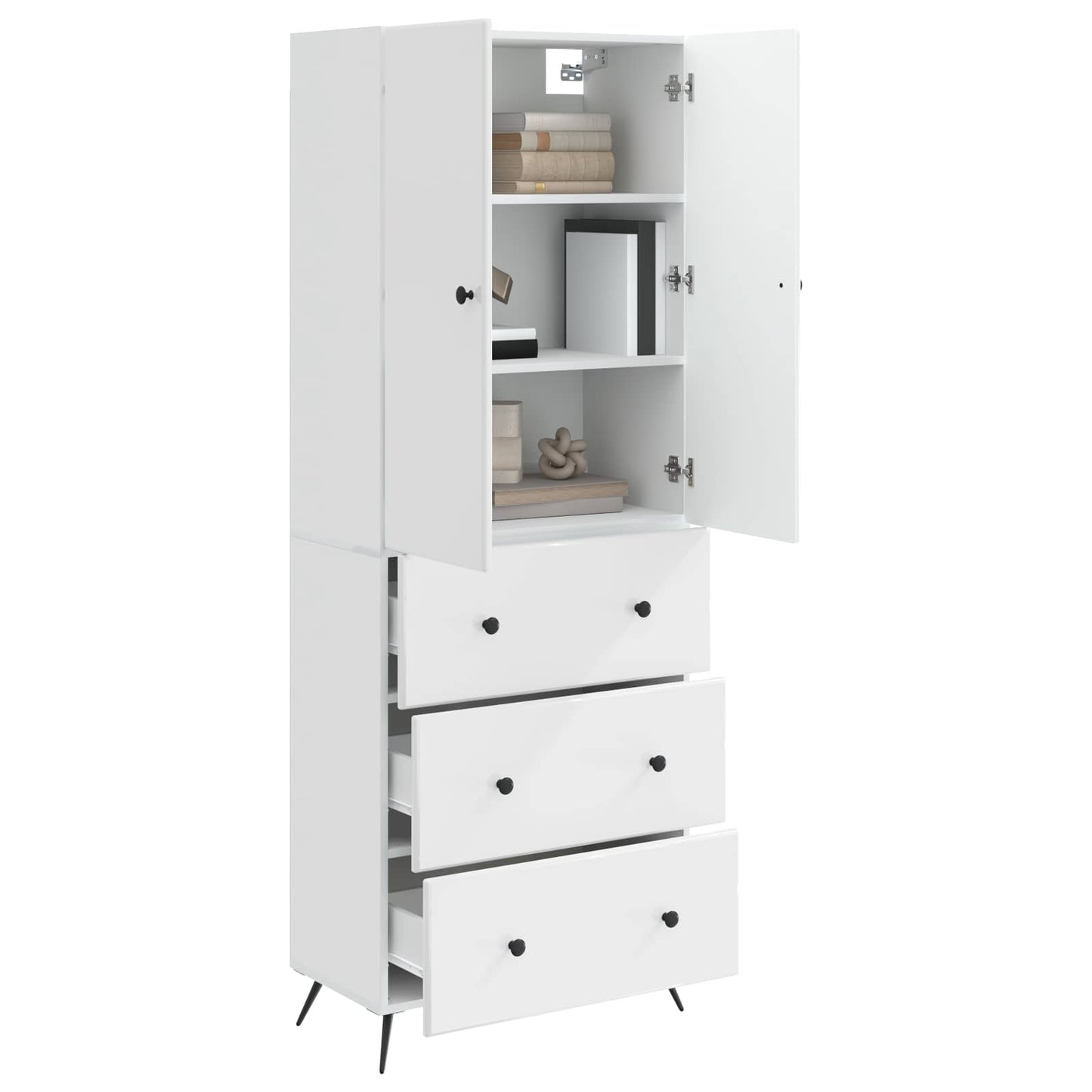 Skapsett 2 pcs Høgglans hvit 66 x 34,5 x 90 cm Konstruert tre