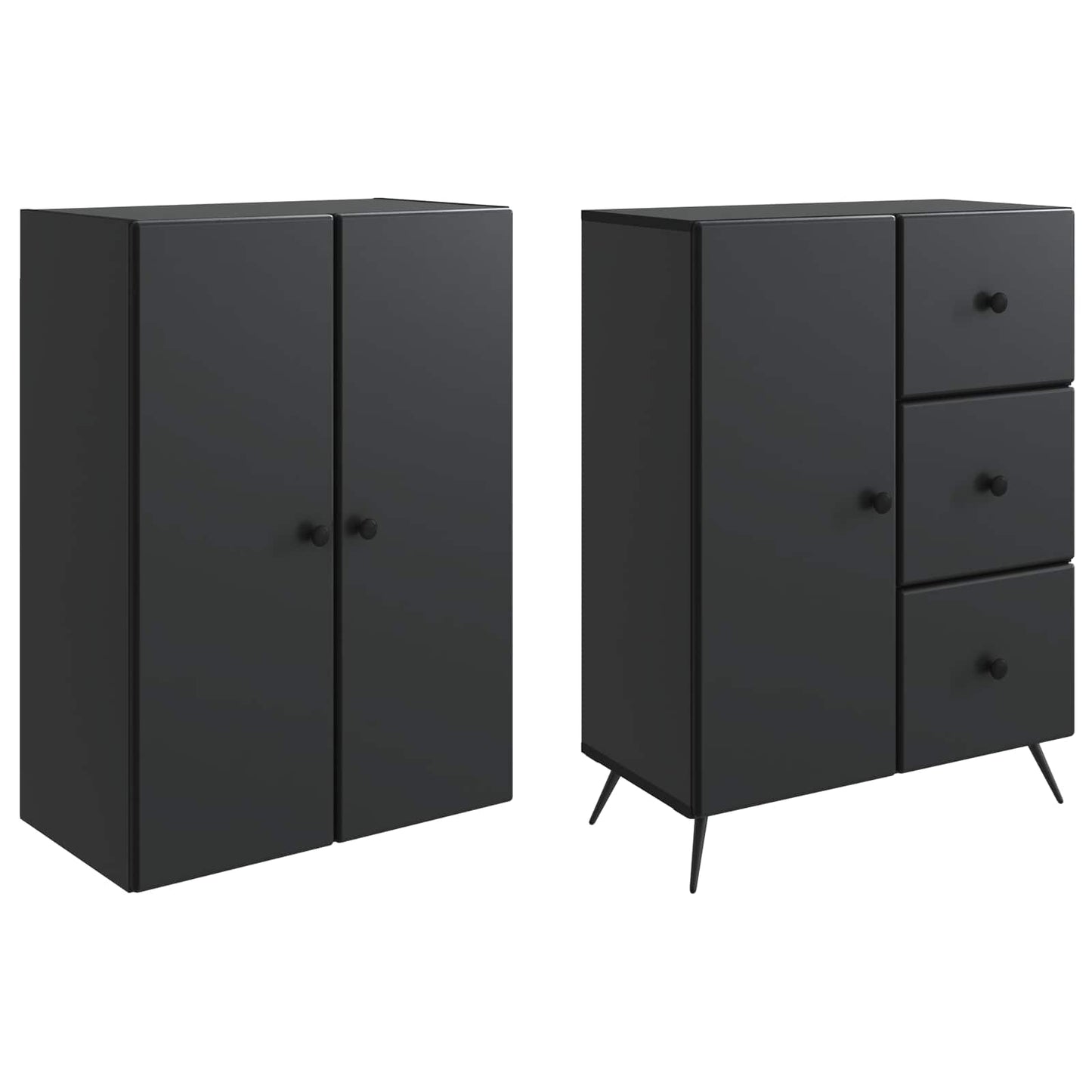 Skapsett 2 pcs Svart Konstruert tre